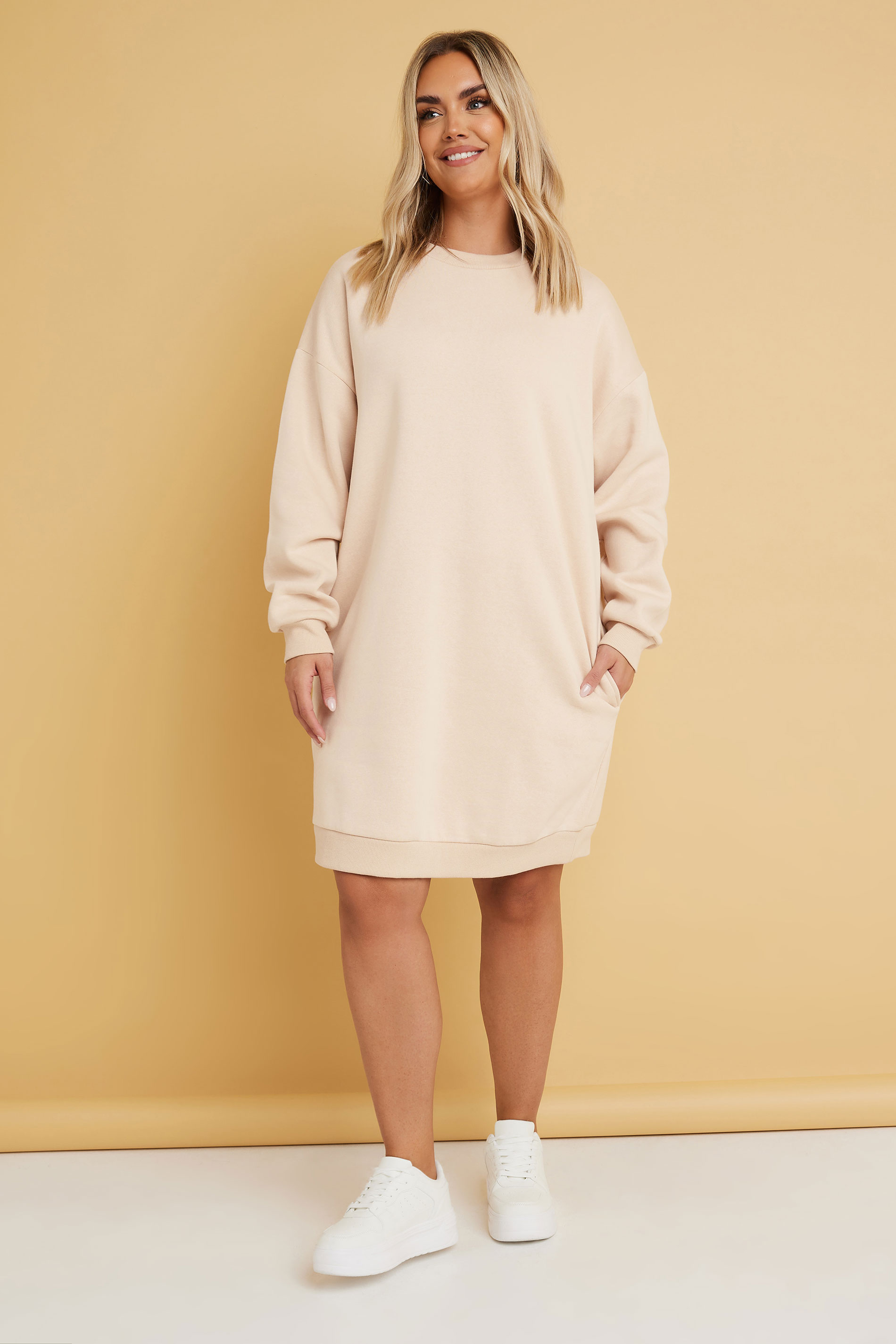 YOURS Plus Size Natural Brown Sweatshirt Dress | Yours Clothing 1
