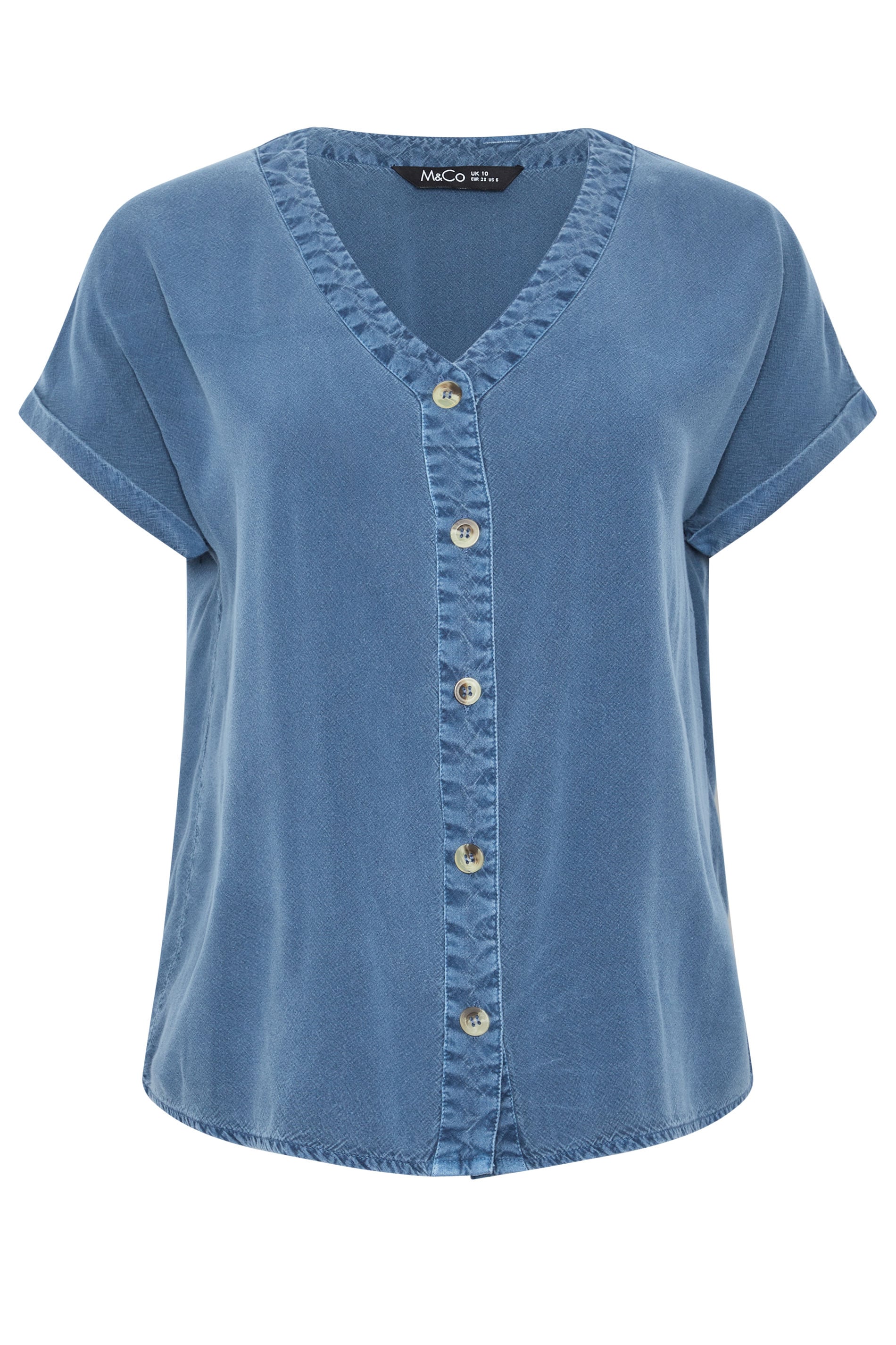 M&Co Denim Blue Button Front Blouse | M&Co 5