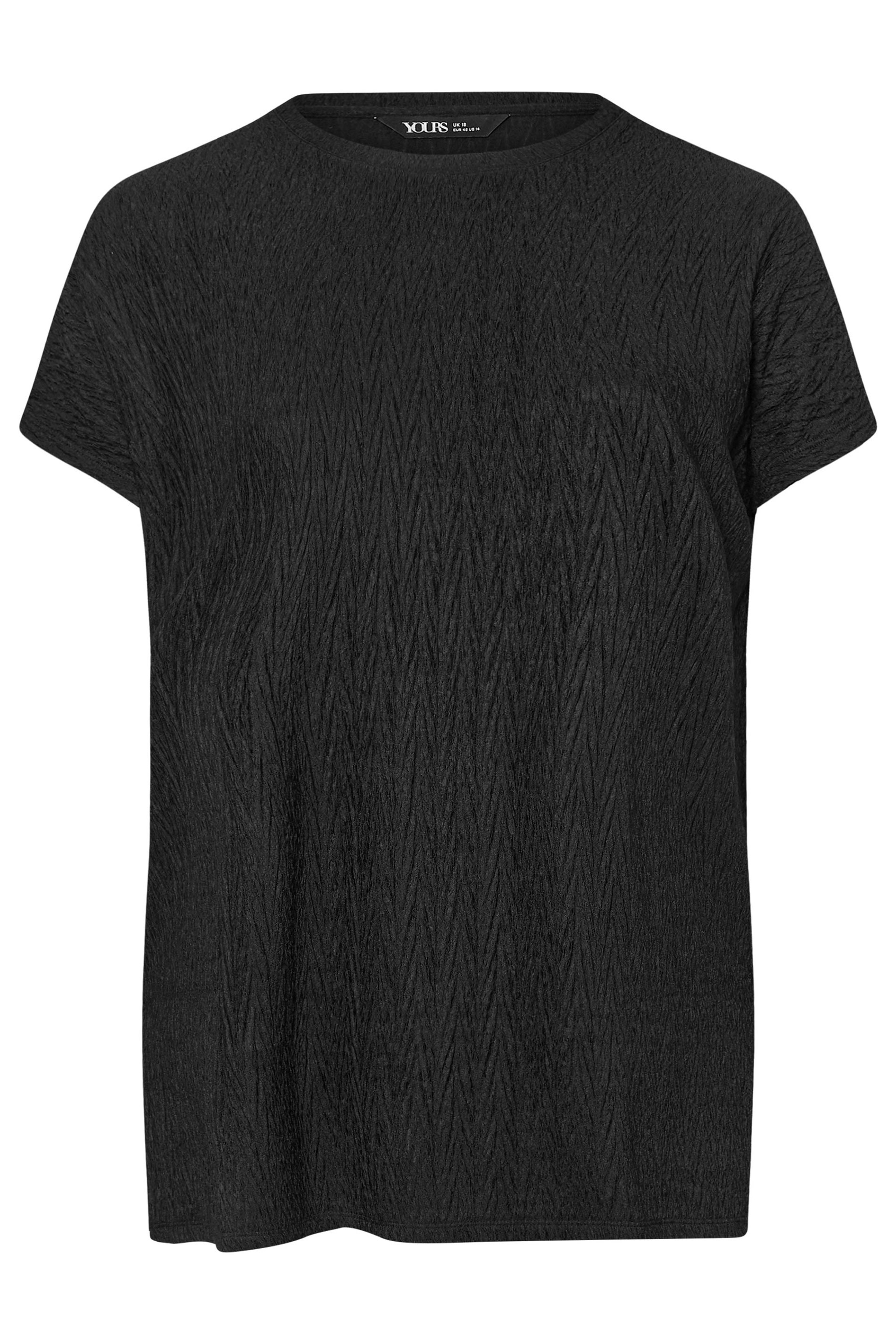 YOURS Plus Size Black Crinkle Plisse T-Shirt | Yours Clothing 5