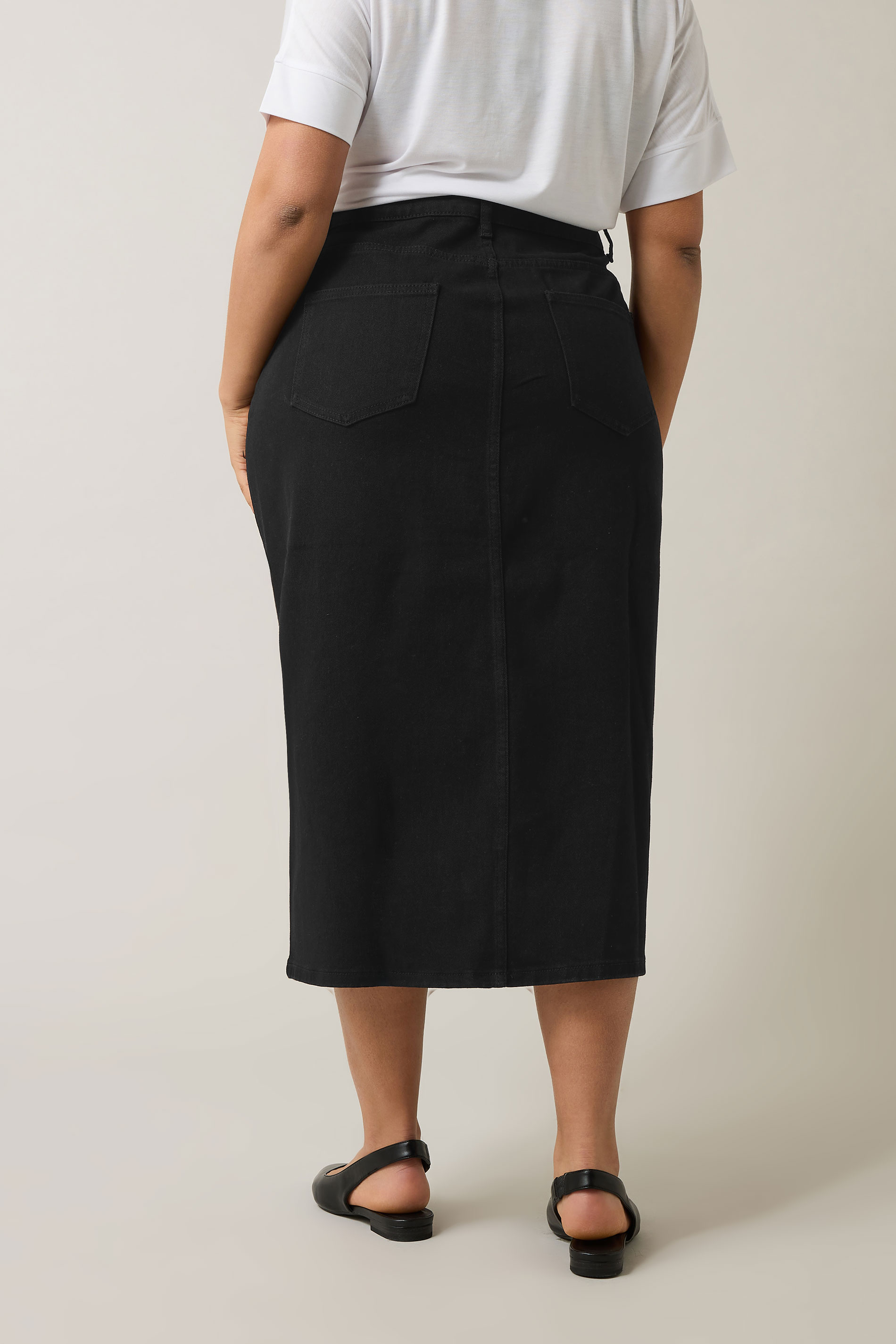 EVANS Plus Size Black Split Hem Denim Midi Skirt | Evans 4