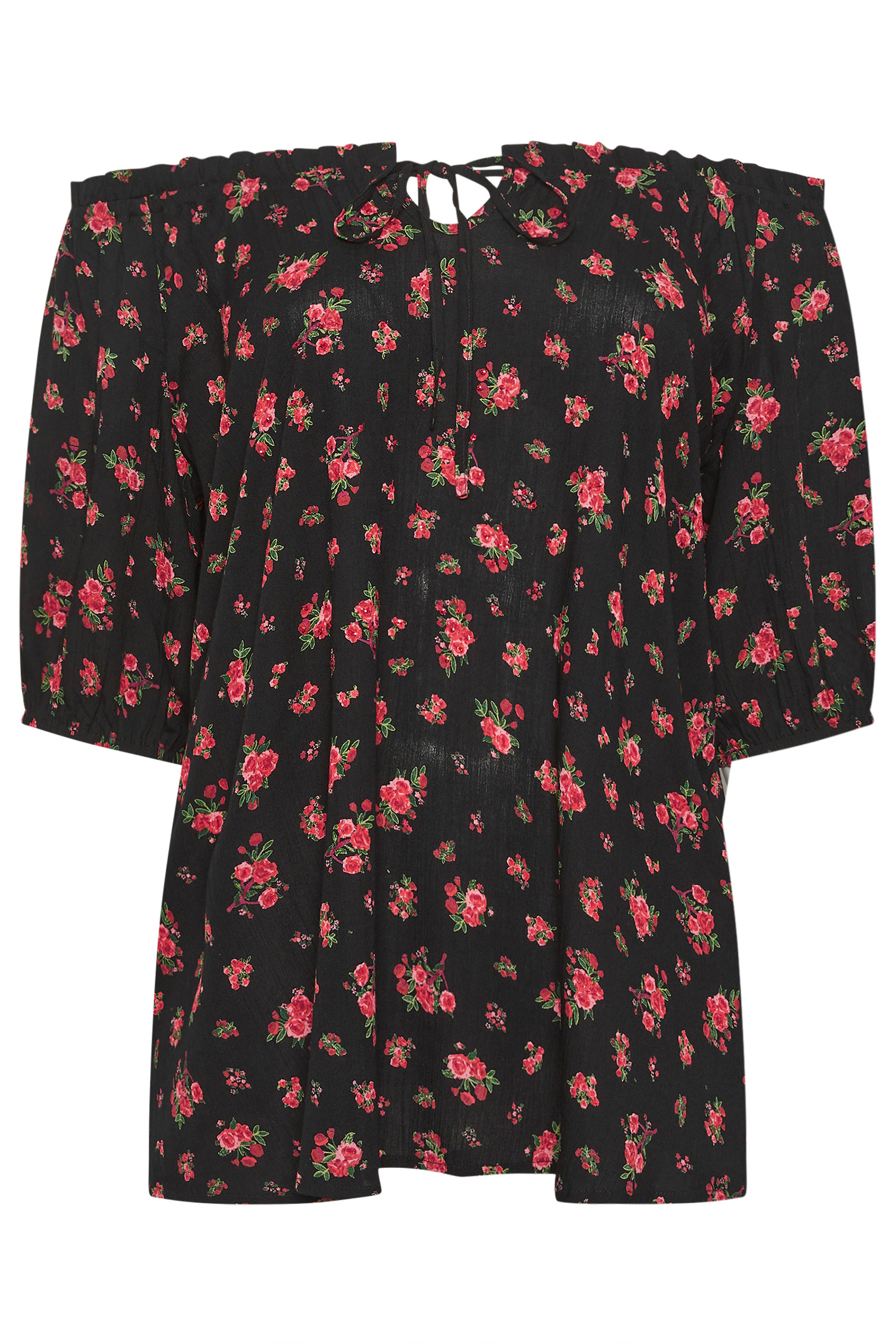 YOURS Plus Size Black Ditsy Floral Bardot Top | Yours Clothing 6