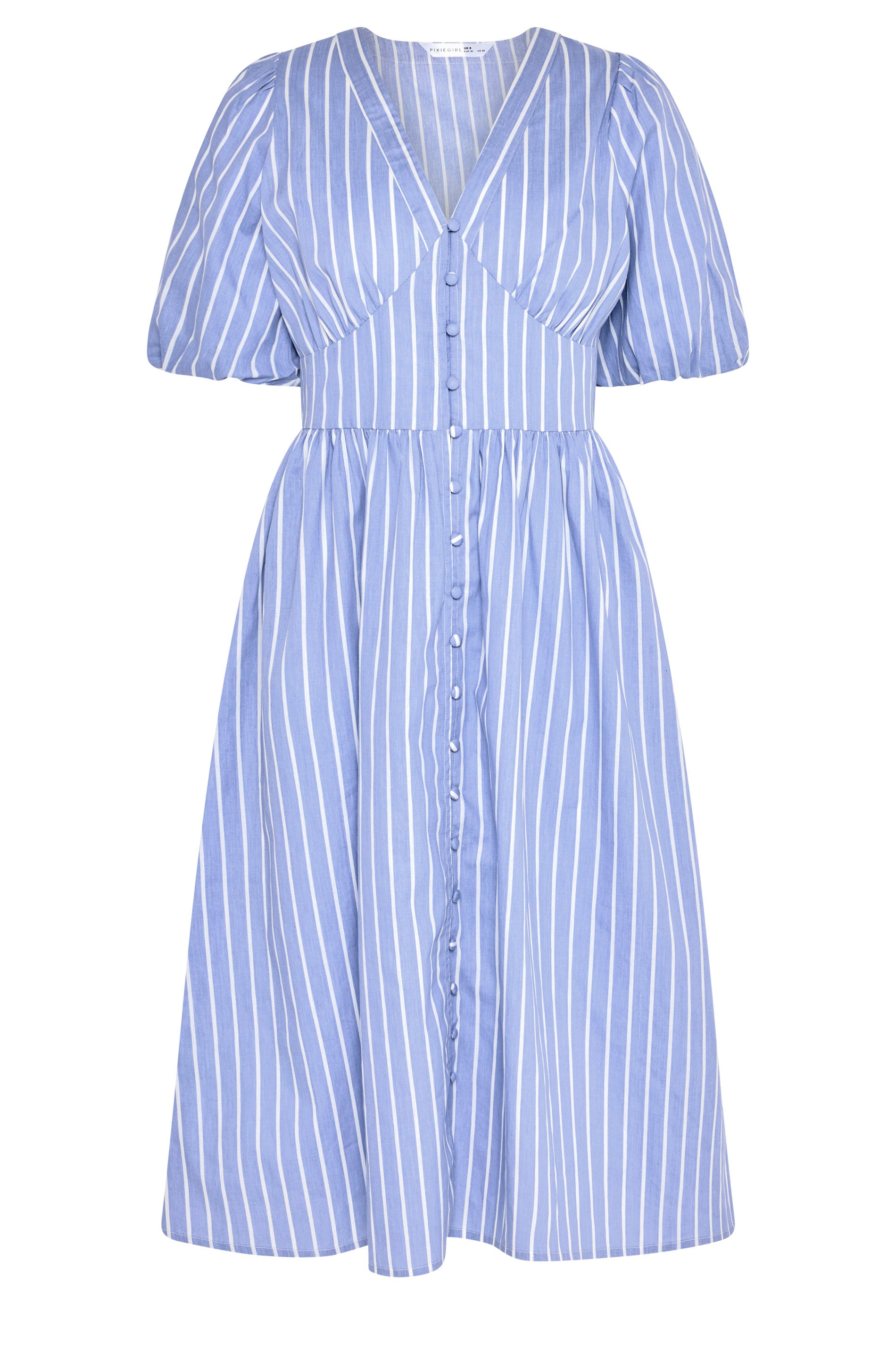 PixieGirl Petite Women's Blue Stripe Button Midi Dress | PixieGirl  5