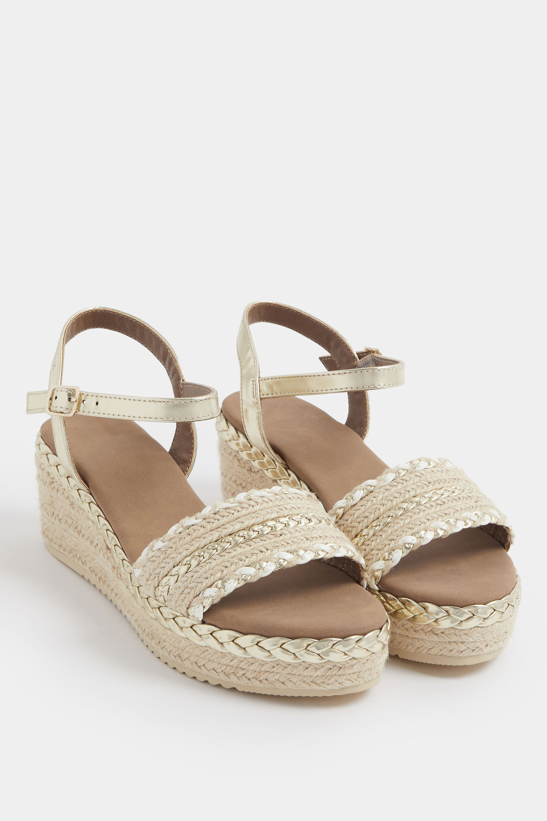 Gold Plaited Wedge Sandals In Wide E Fit | Yours Clothing 1