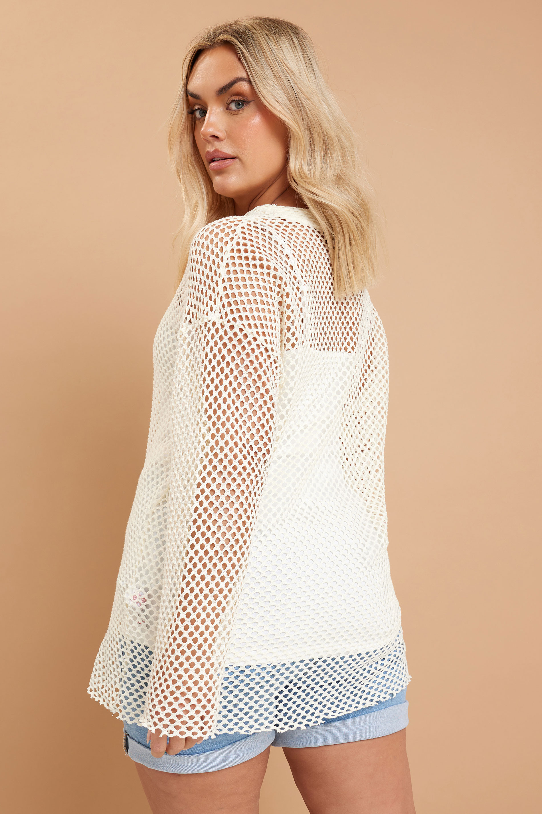 YOURS Plus Size Cream Crochet Crew Neck Sweatshirt | Yours Clothing 2