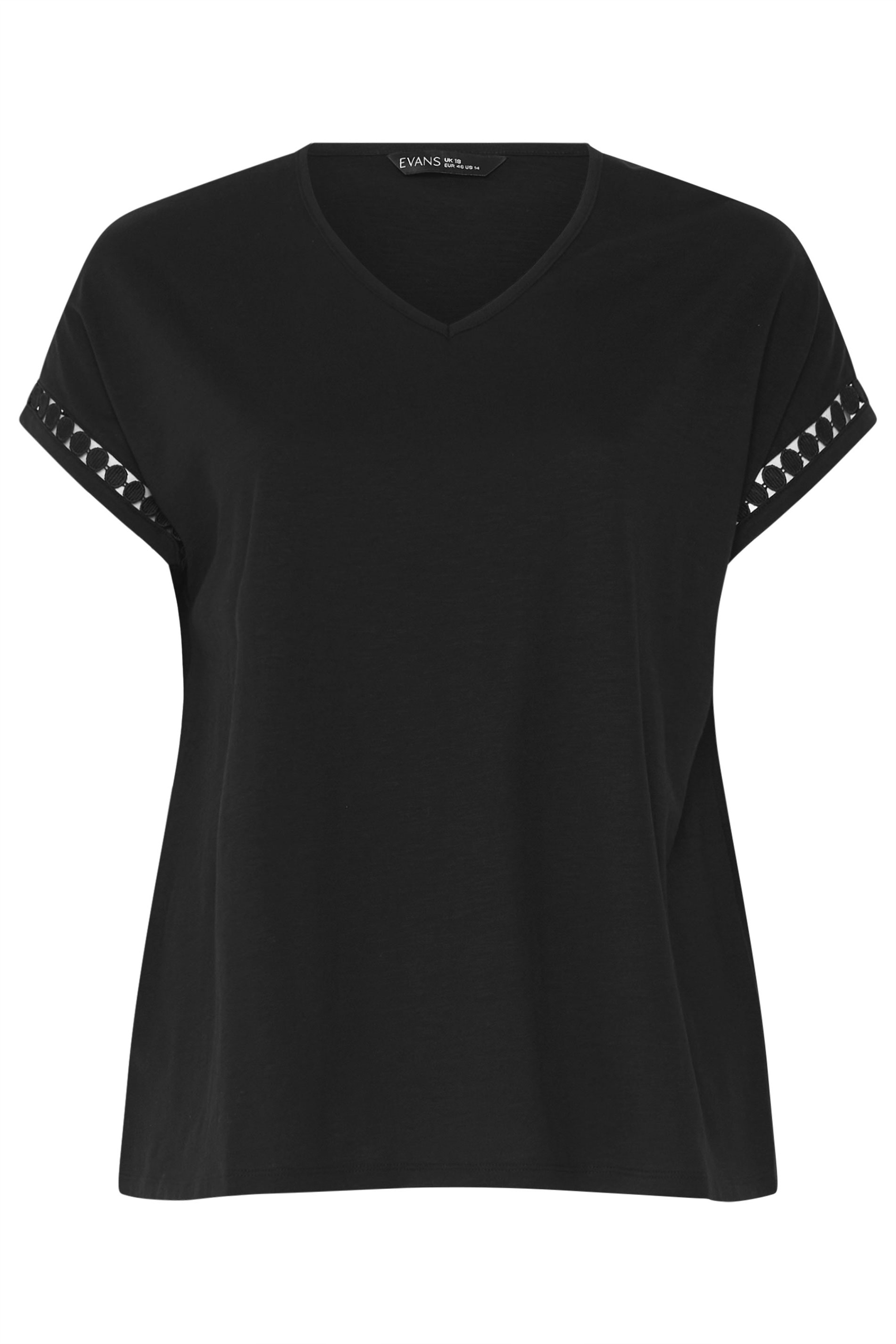 EVANS Plus Size Black Crochet Trim T-Shirt | Evans  6