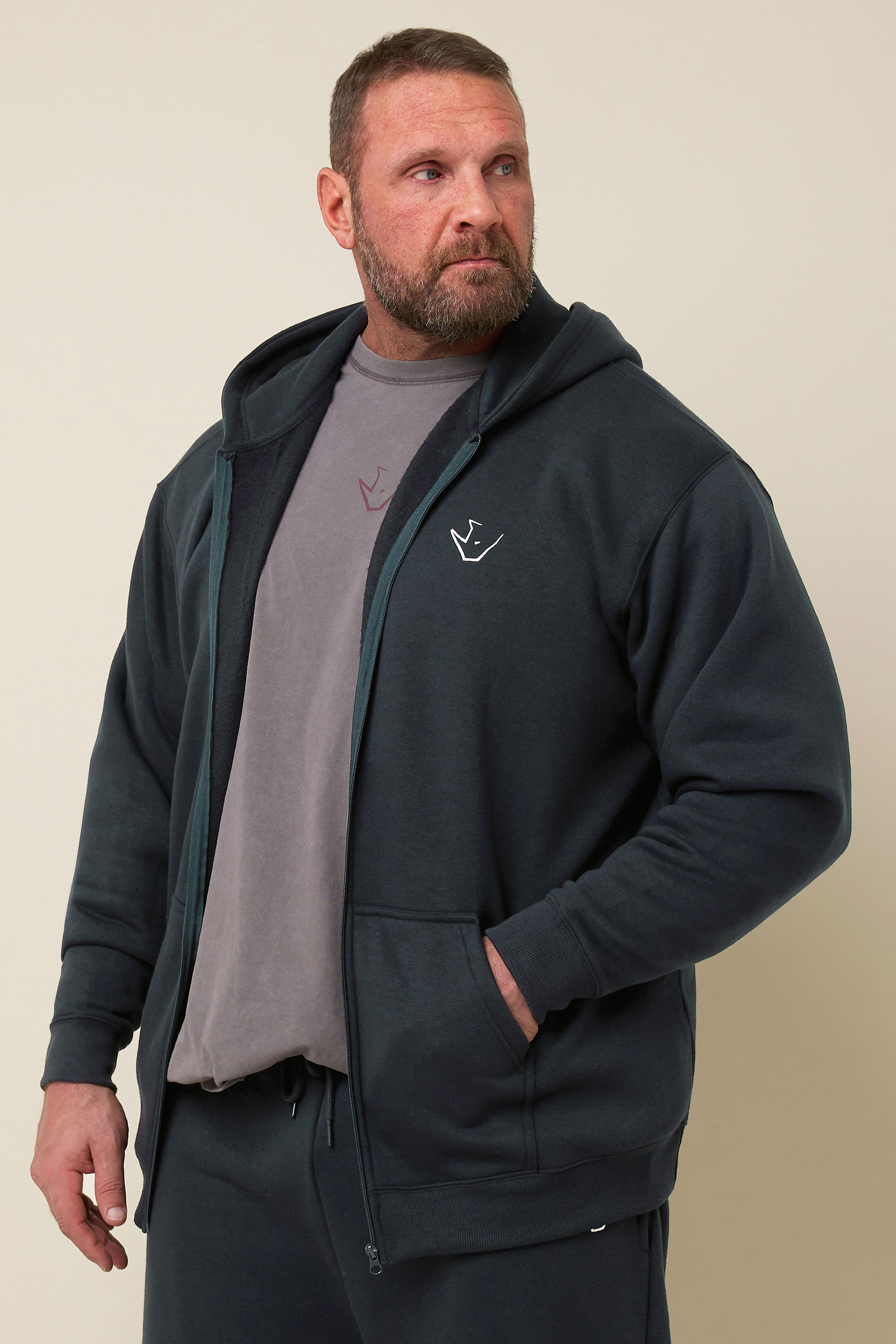 IronRhino Big & Tall Navy Blue 'Rest Day' Zip Through Hoodie | BadRhino 1