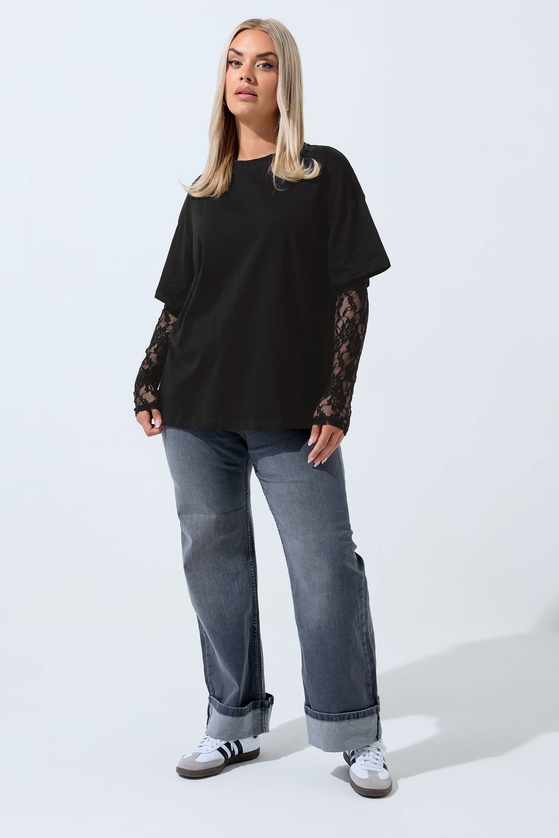 LIMITED COLLECTION Plus Size Black Lace Long Sleeve T-Shirt  | Yours Clothing 1