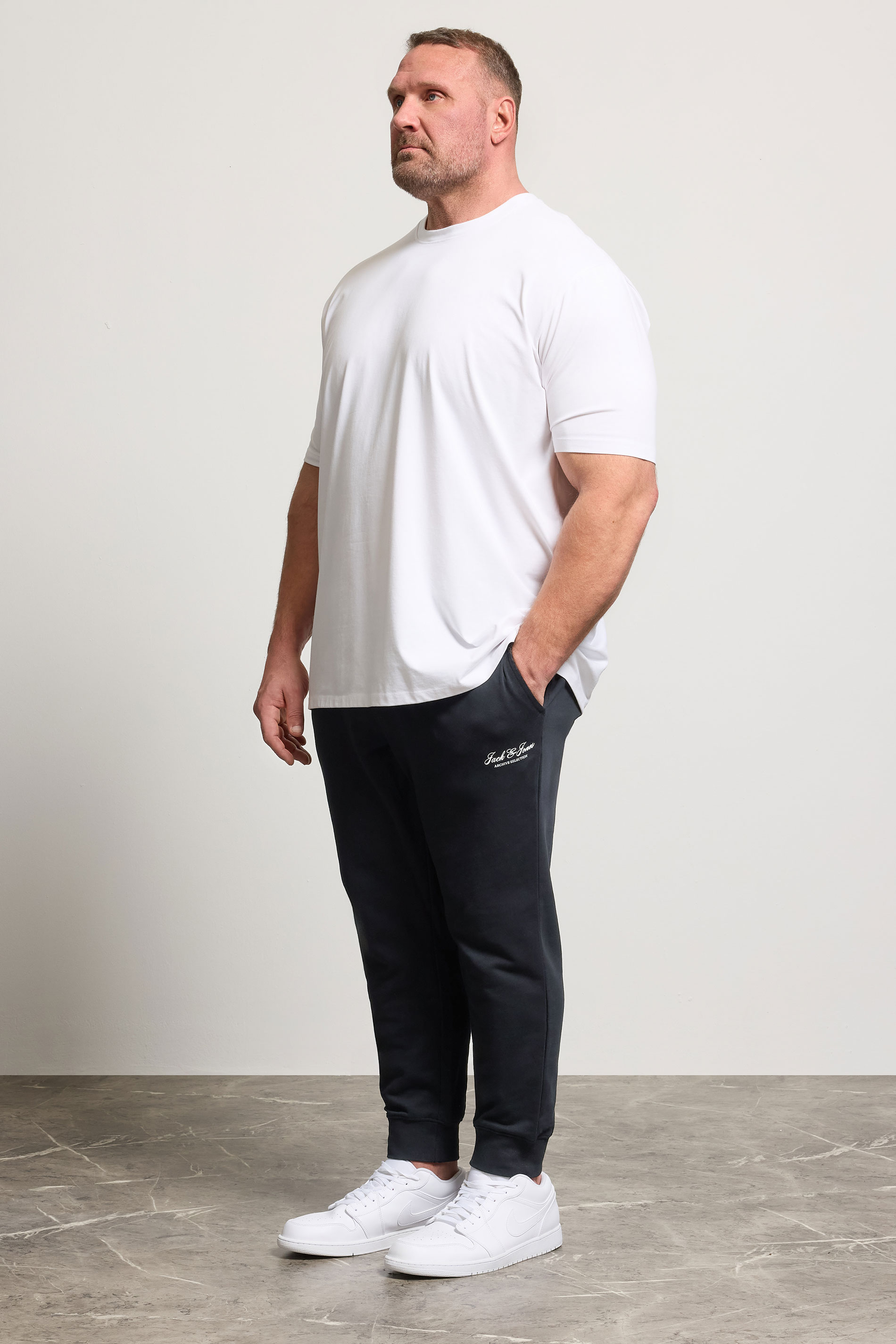 JACK & JONES Big & Tall Black Logo Printed Joggers | BadRhino 1