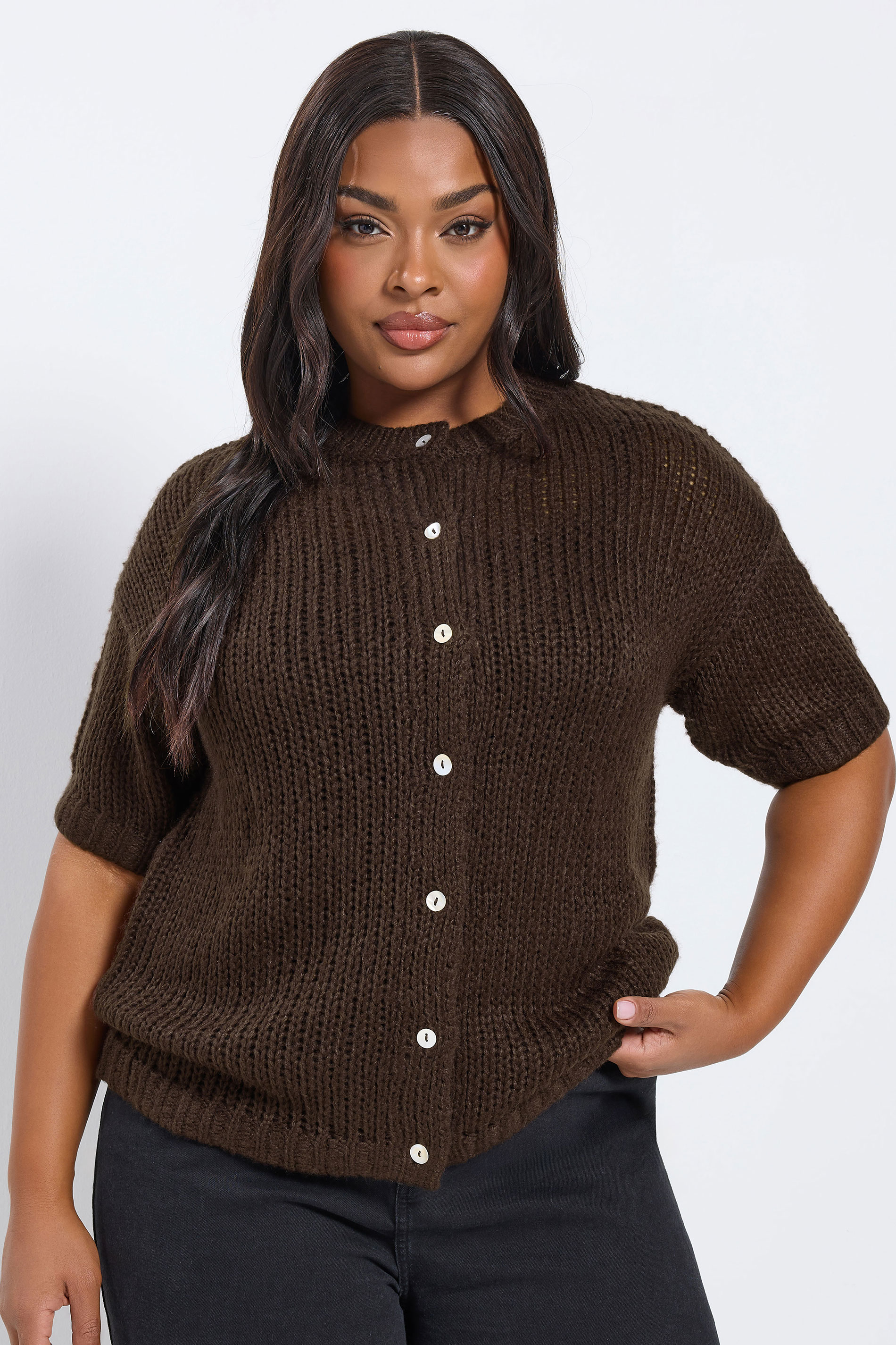 YOURS Plus Size Chocolate Brown Short Sleeve Cardigan Yours Clothing 3