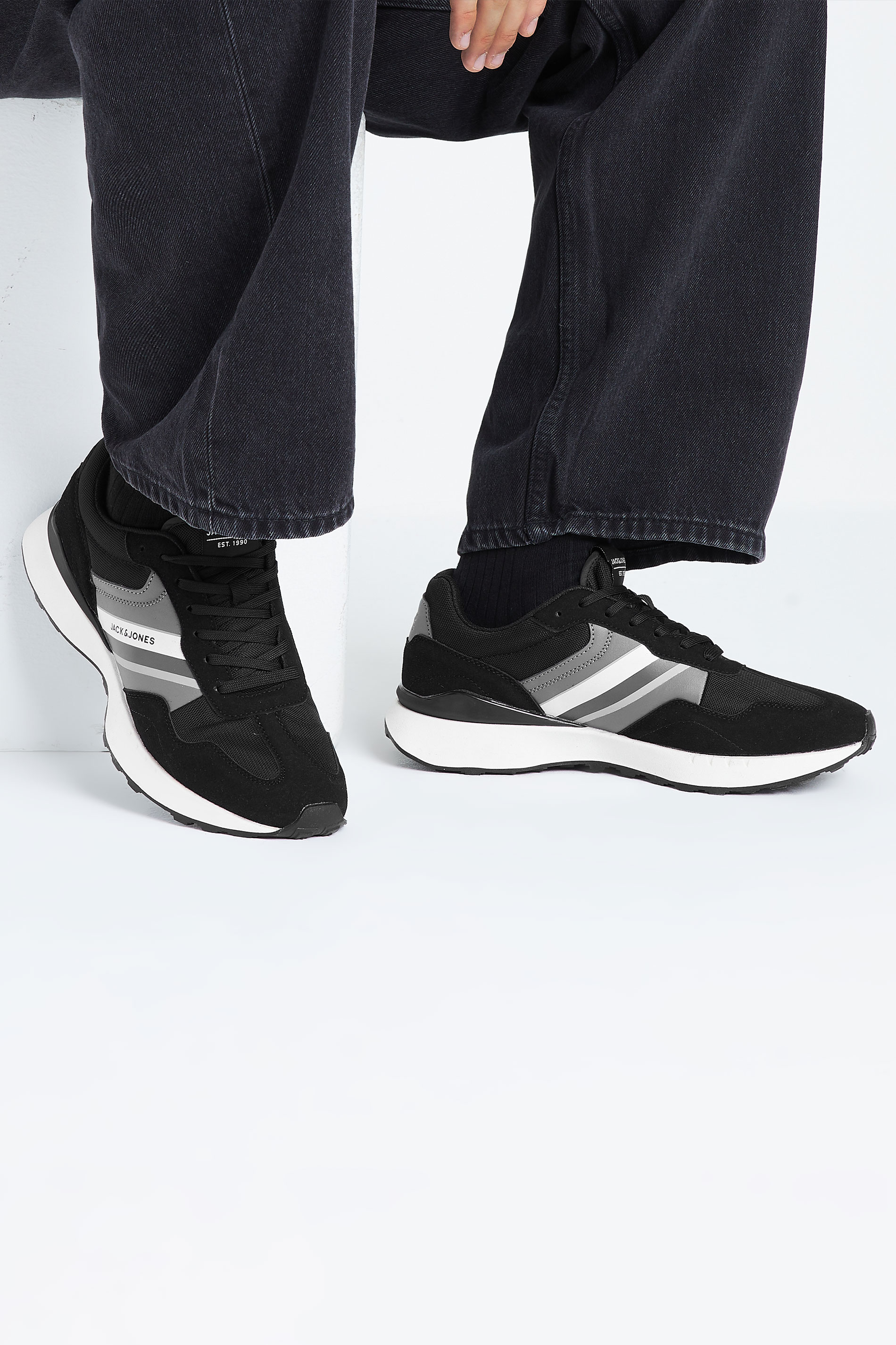 JACK & JONES Black & Grey Side Panel Trainers | BadRhino 3