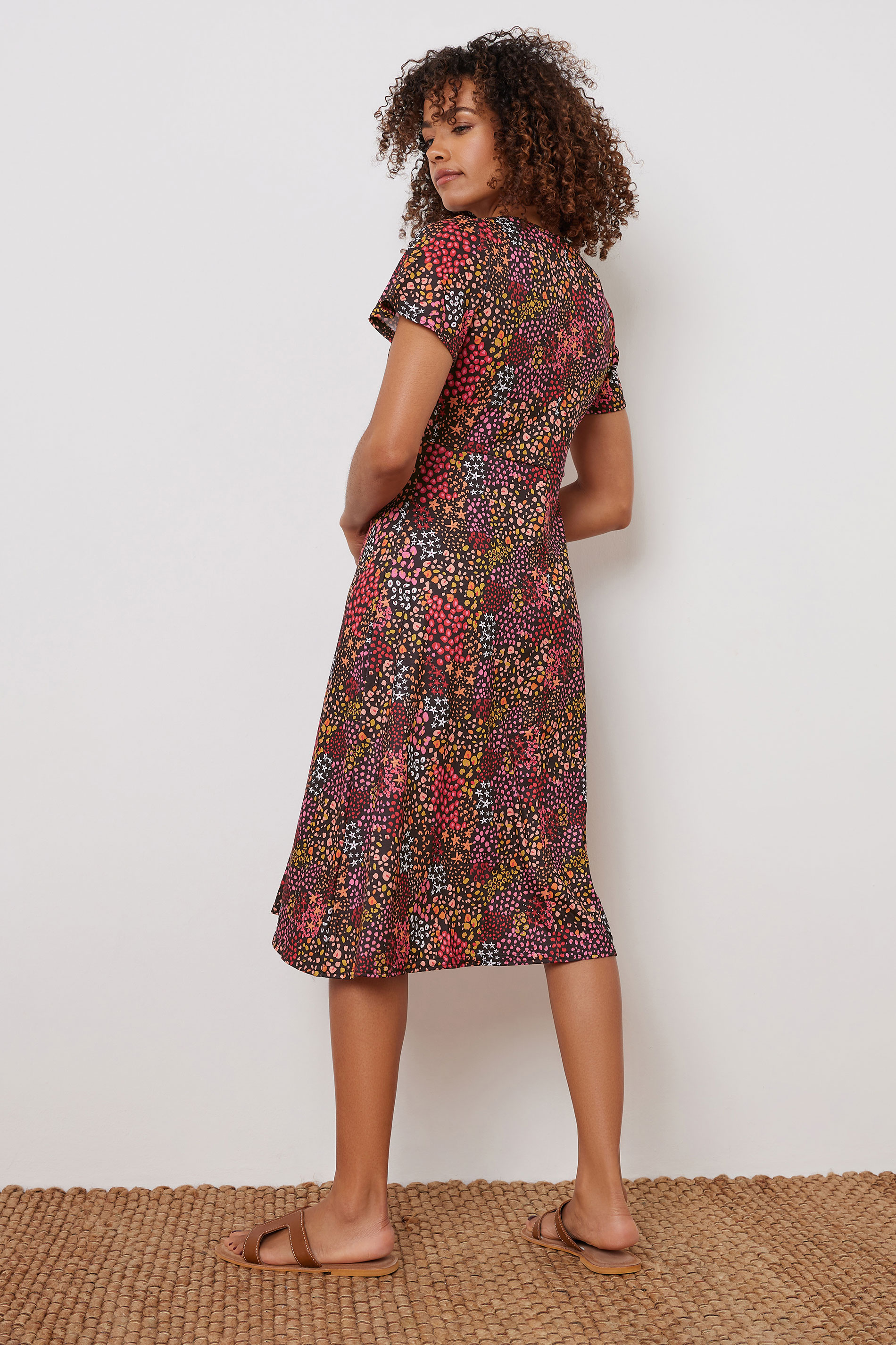 M&Co Orange Mixed Print Short Sleeve Midi Dress | M&Co 2