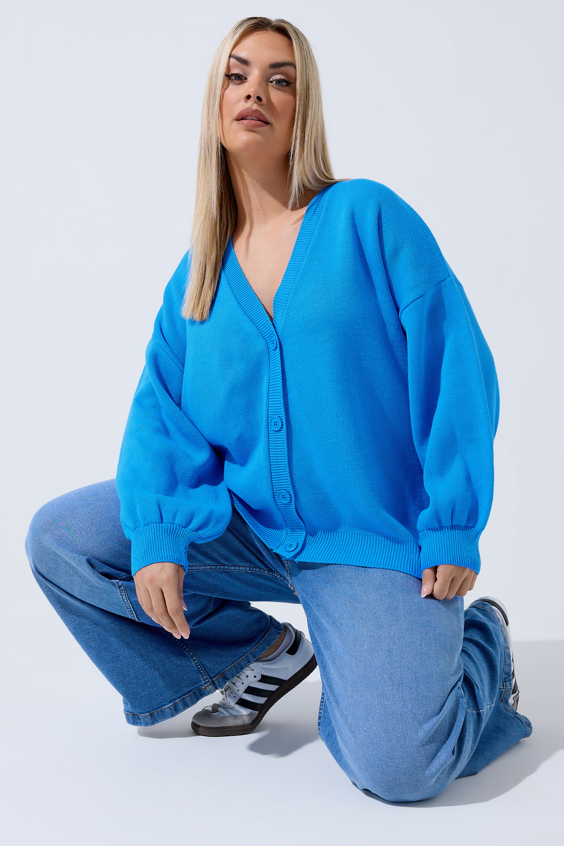 LIMITED COLLECTION Plus Size Blue Balloon Sleeve Knitted Cardigan | Yours Clothing 3