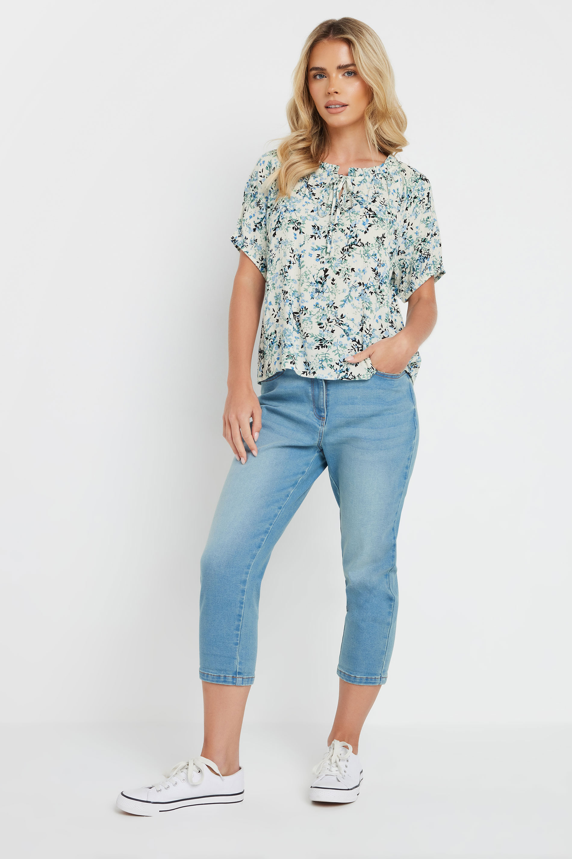 M&Co Petite White Floral Tie Neck Blouse | M&Co 2