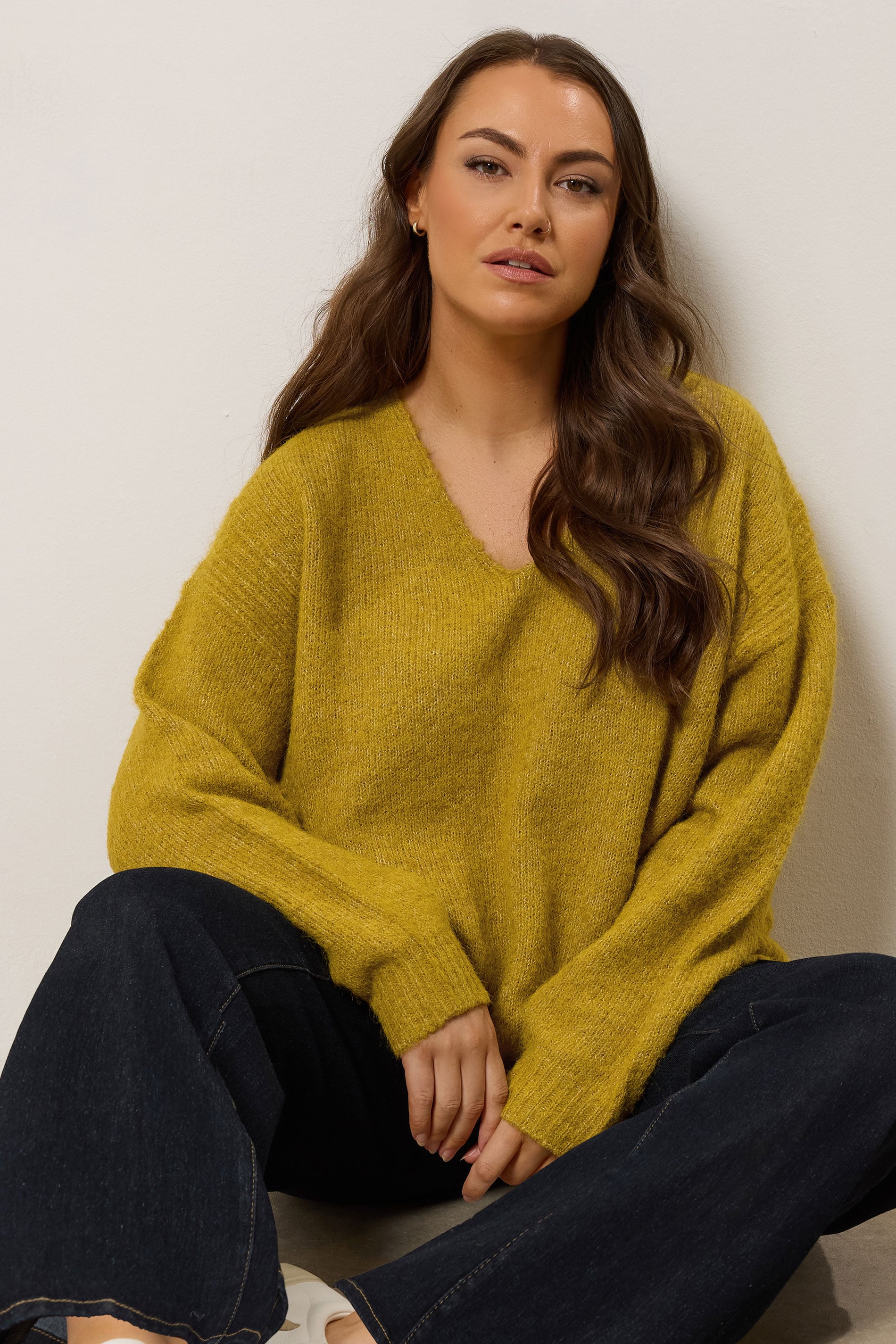 EVANS Plus Size Green Knitted V-Neck Jumper | Evans  1