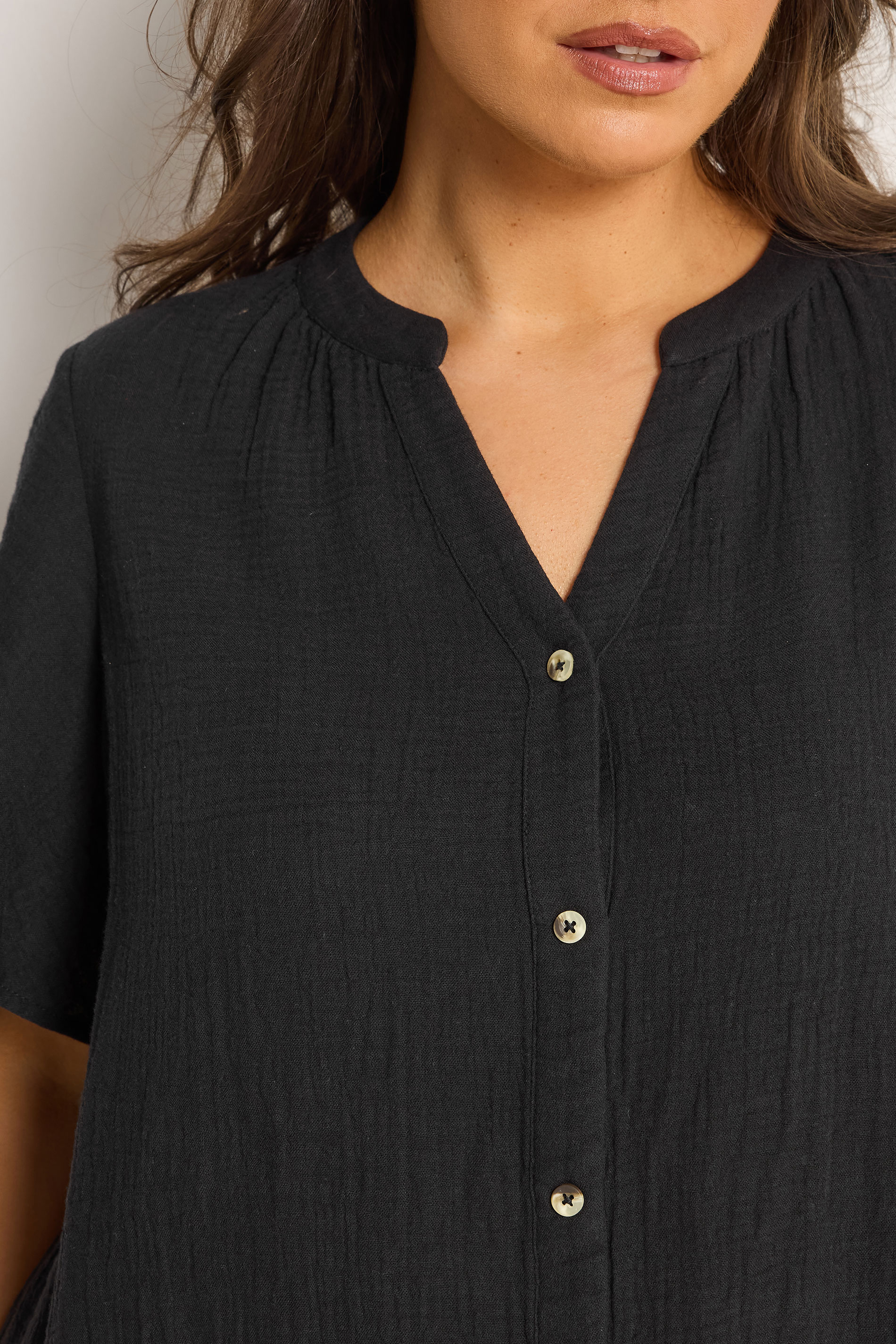 YOURS Plus Size Black Cheesecloth Button Through Top | Yours Clothing 4