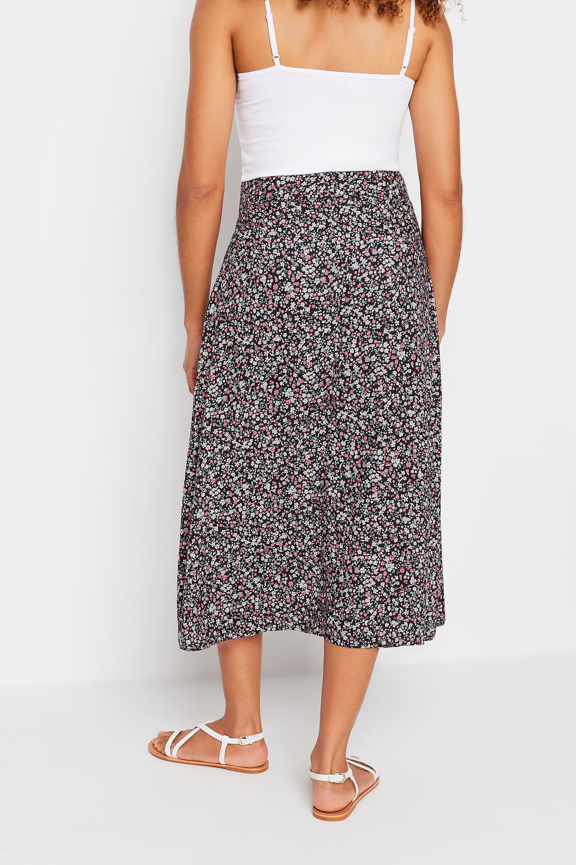 M&Co Black Ditsy Floral Print Belted Midi Skirt | M&Co 3