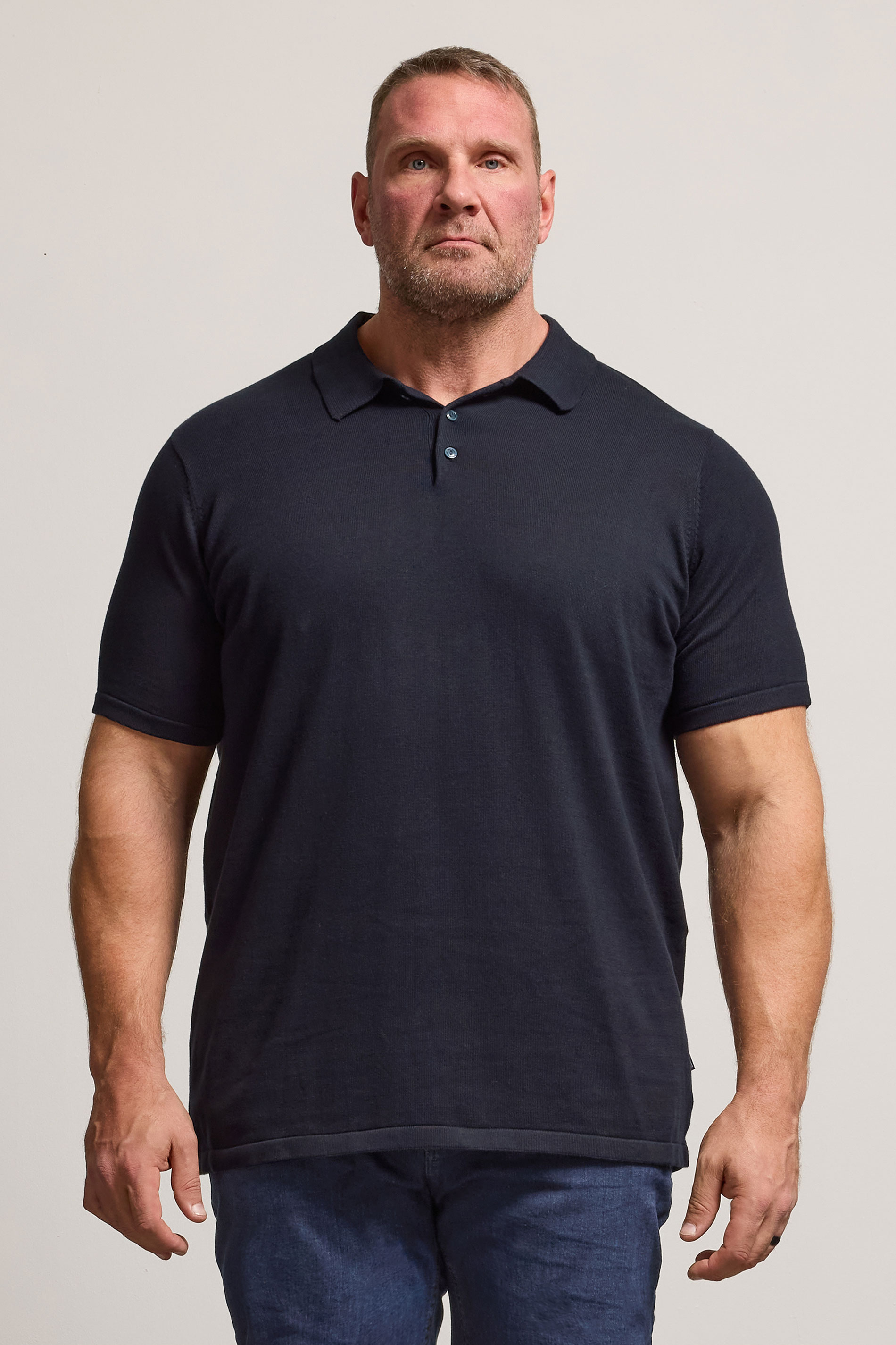 BadRhino Big & Tall Navy Blue Knitted Short Sleeve Polo Shirt | BadRhino 3