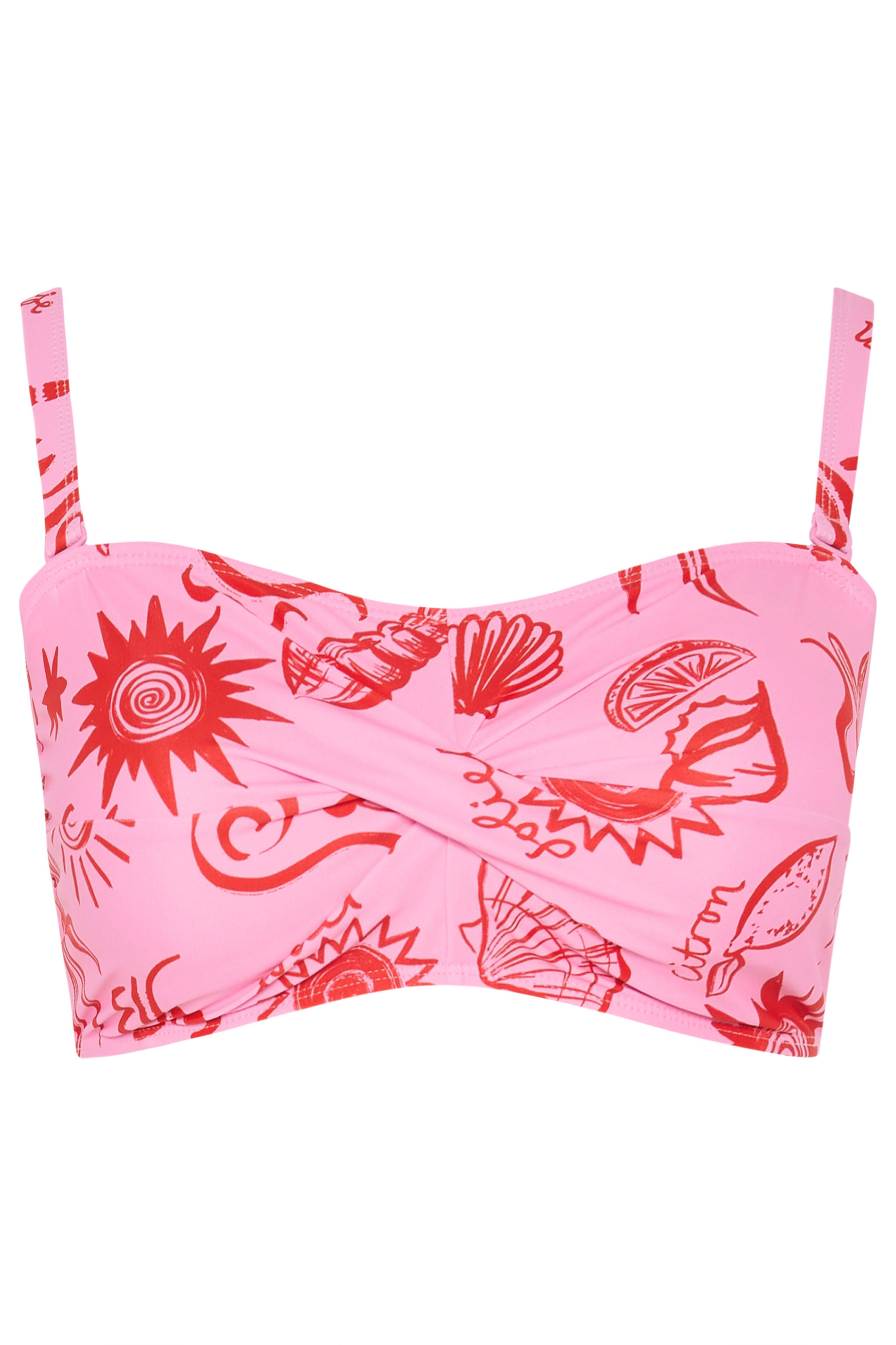 YOURS Plus Size Pink Shell Print Bandeau Bikini Top | Yours Clothing 6