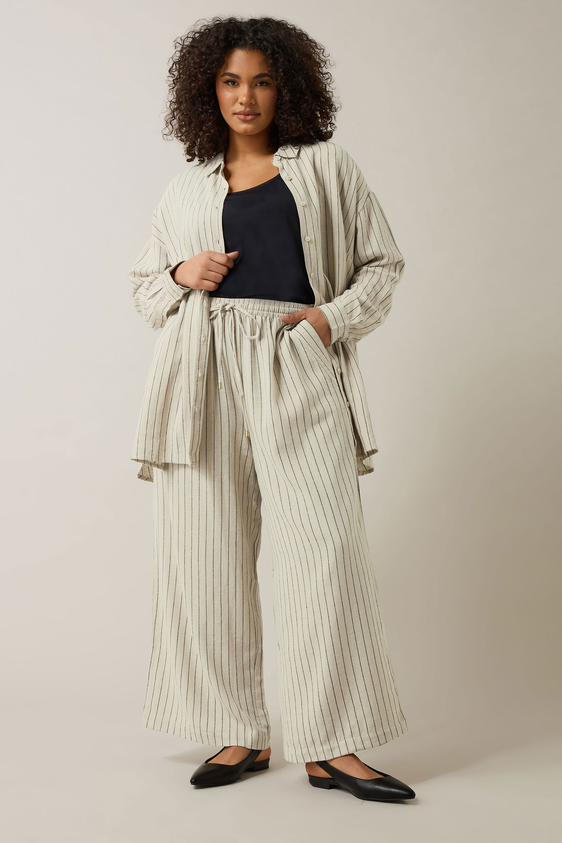EVANS Curve Set Natural Brown Stripe Shirt & Trouser | Evans 4