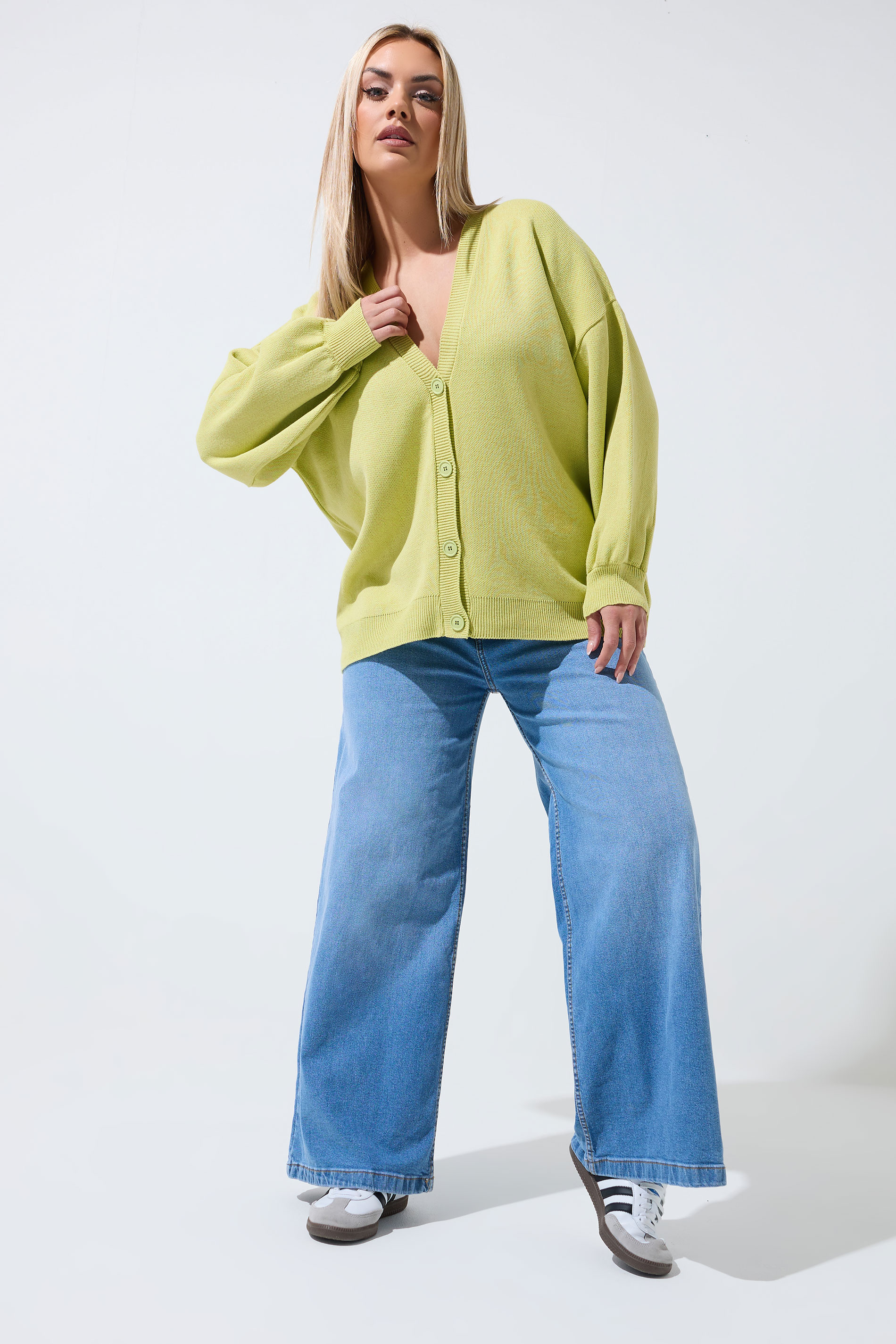 LIMITED COLLECTION Plus Size Green Balloon Sleeve Cardigan | Your Clothing 1