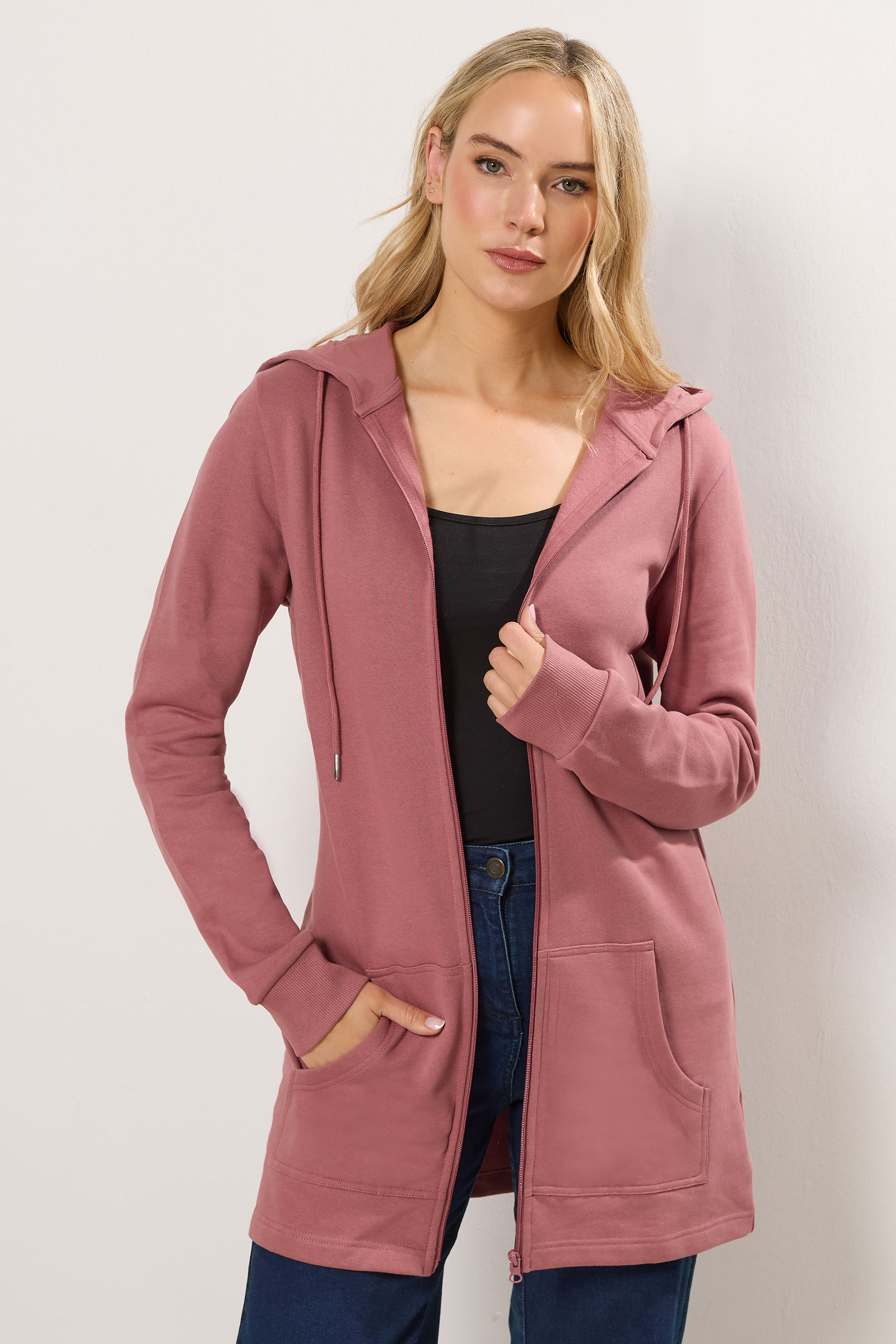 LTS Tall Women's Pink Cotton Longline Hoodie | Long Tall Sally 3