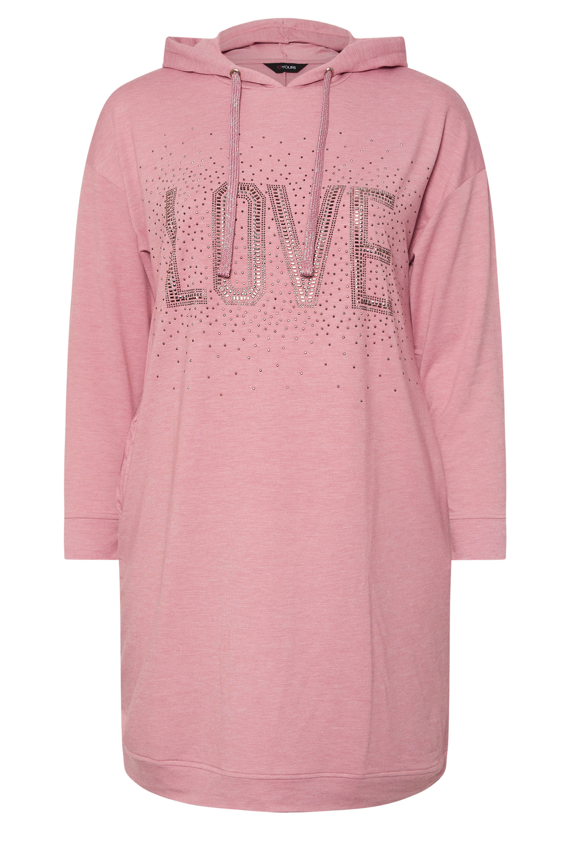 YOURS Plus Size Pink Diamante Embellished 'Love' Hoodie Dress | Yours Clothing 7