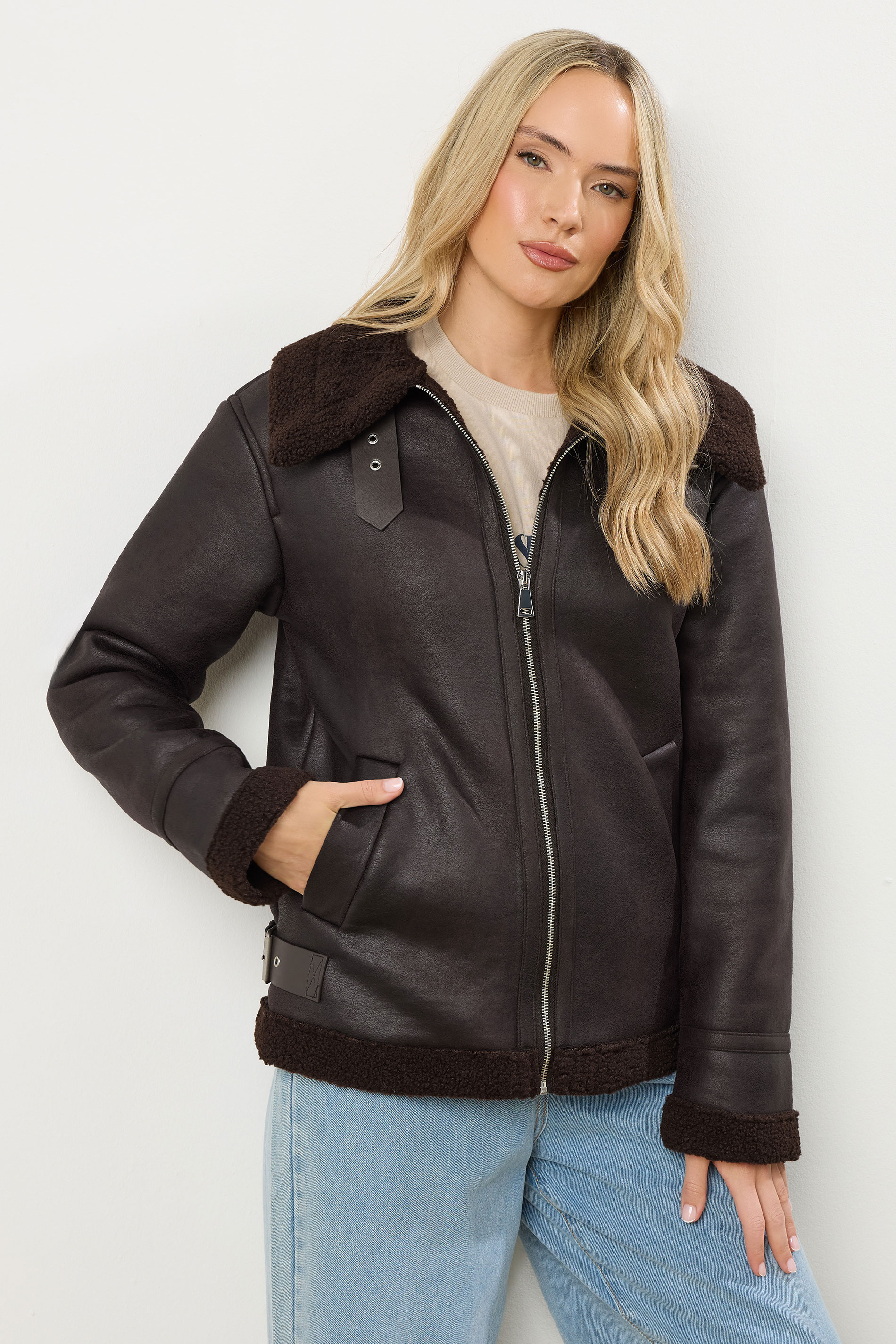 LTS Tall Chocolate Brown Aviator Jacket | Long Tall Sally 3