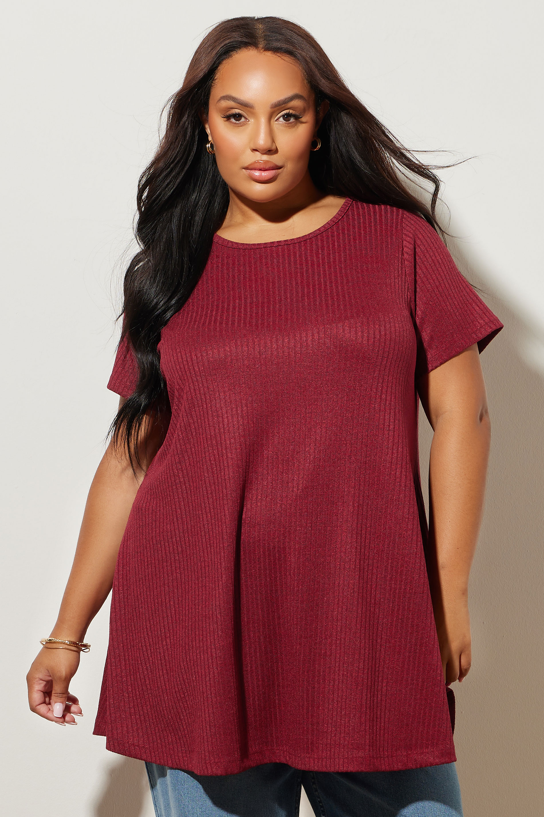 YOURS Plus Size Red Ribbed Soft Touch T-Shirt | Yours Clothing 3