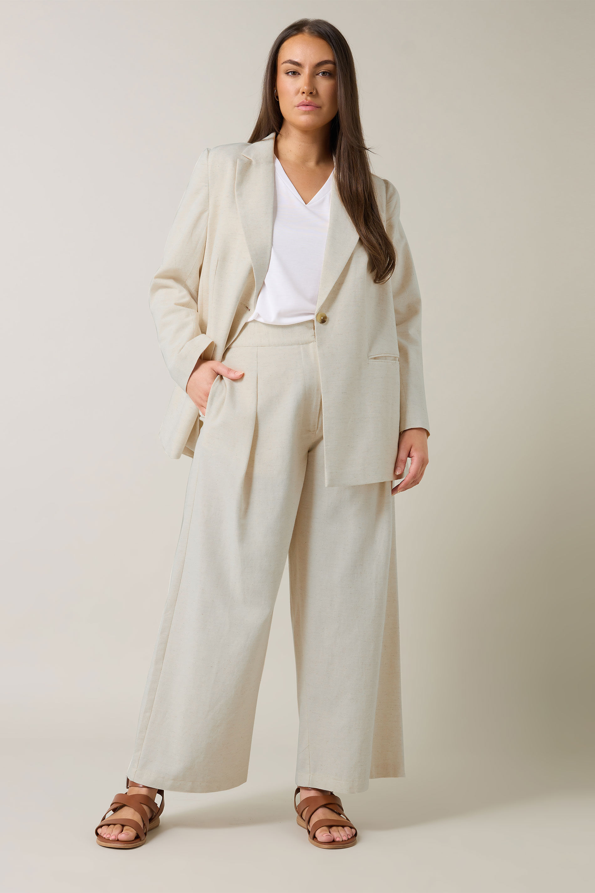 EVANS Plus Size Natural Brown Tailored Linen Trousers | Evans 2
