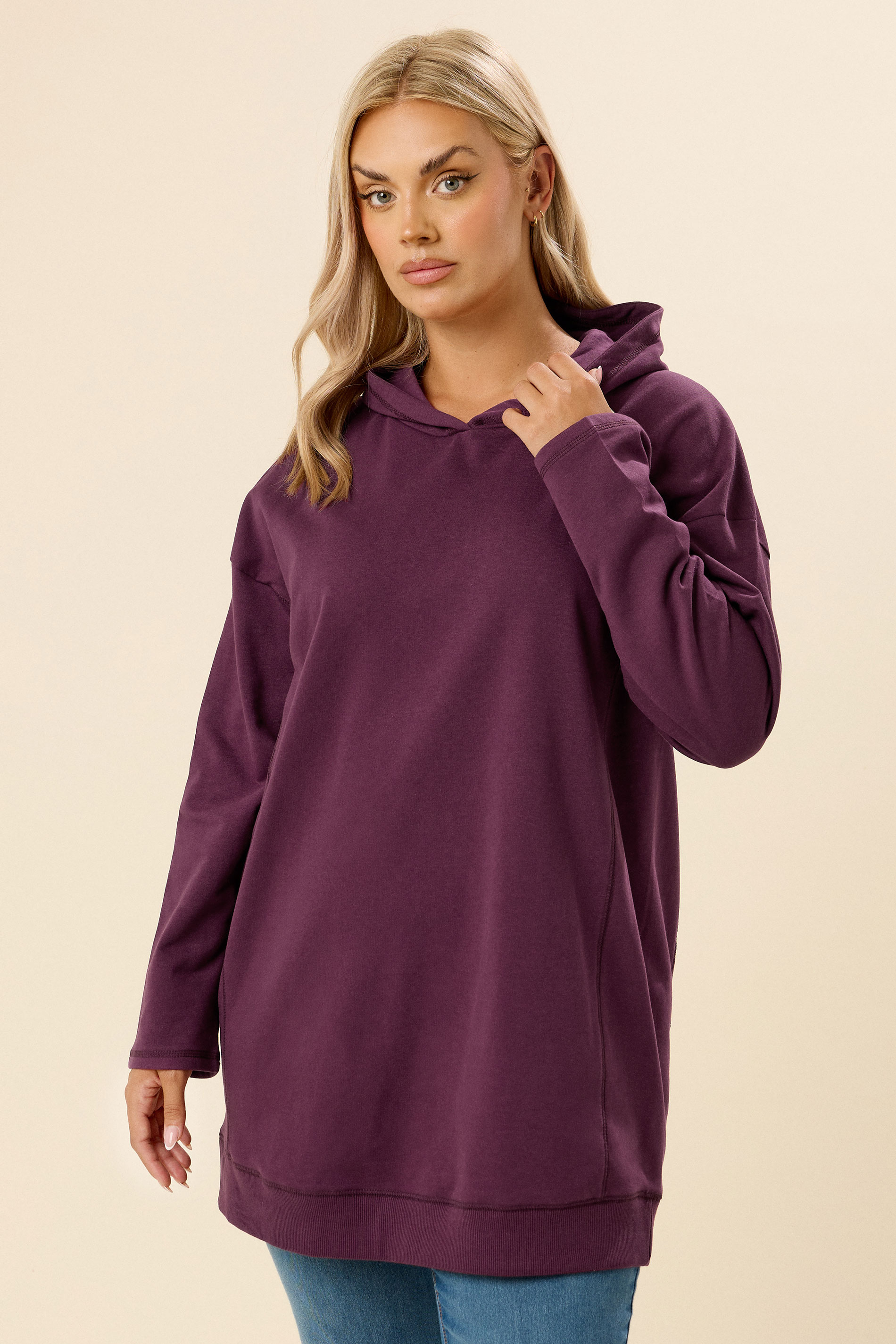 YOURS Plus Size Burgundy Red Seam Detail Hoodie | Yours Clothing 3