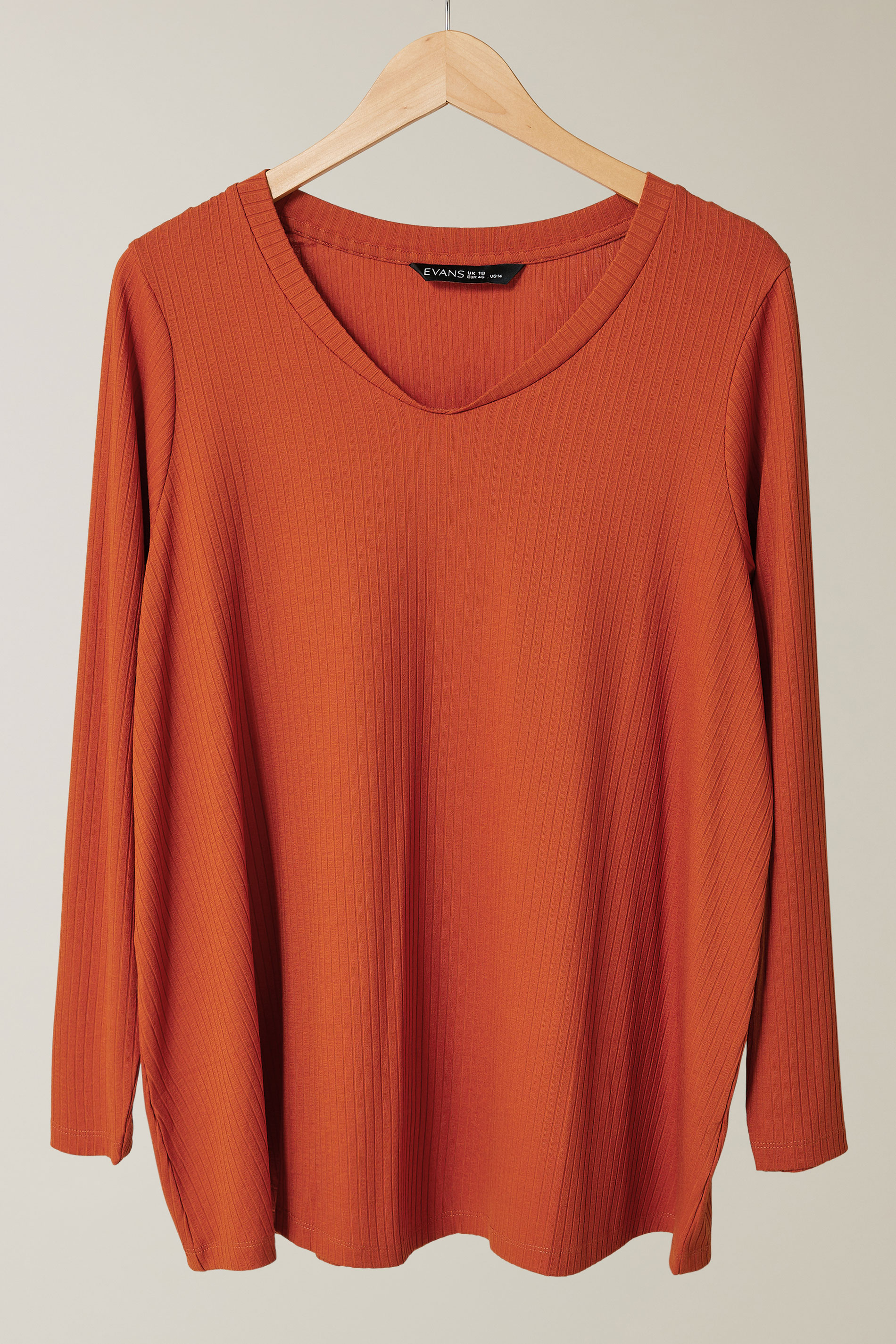 EVANS Plus Size Rust Orange Premium Ribbed Modal Blend Swing Top | Evans 5