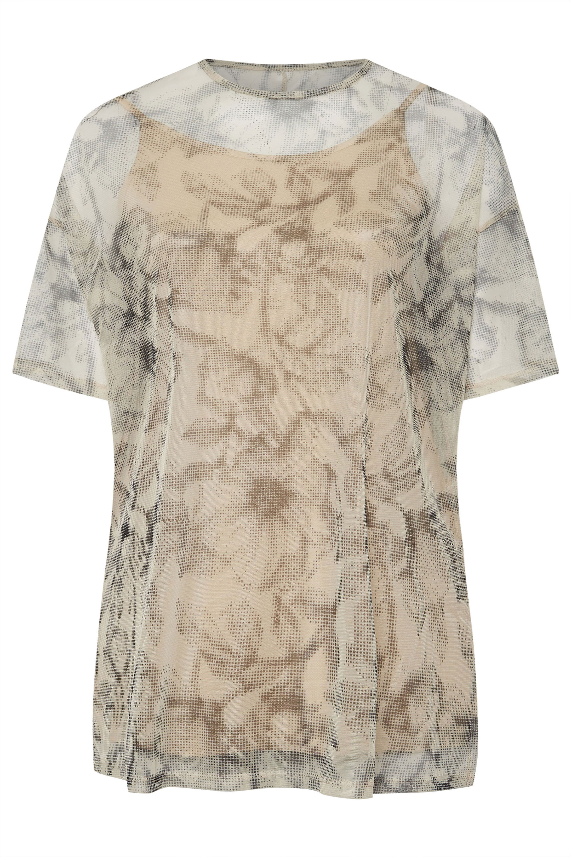 YOURS Plus Size Natural Brown Leaf Oversized Mesh Top | Yours Clothing 5