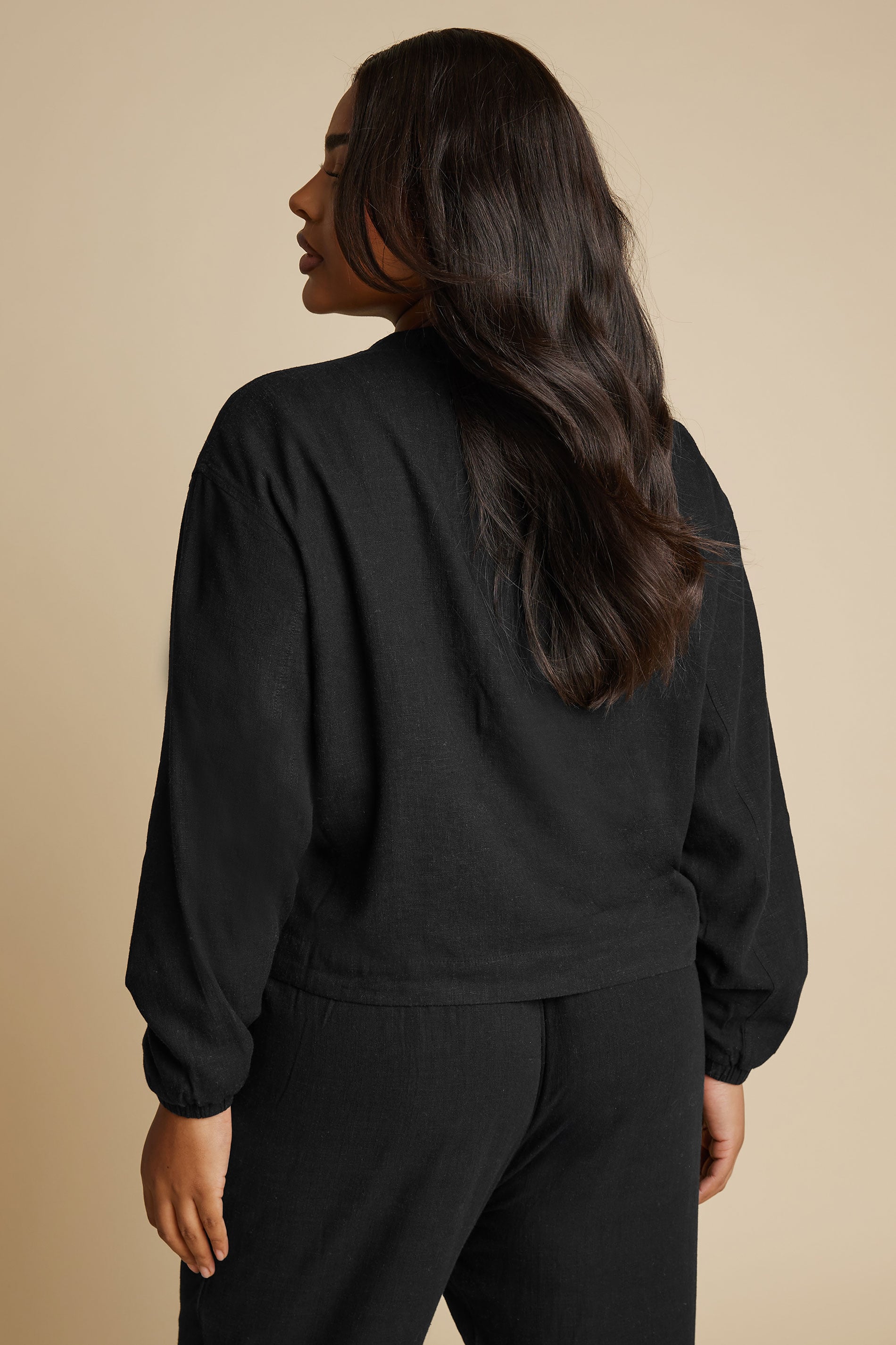YOURS Plus Size Black Linen Bomber Jacket | Yours Clothing 4