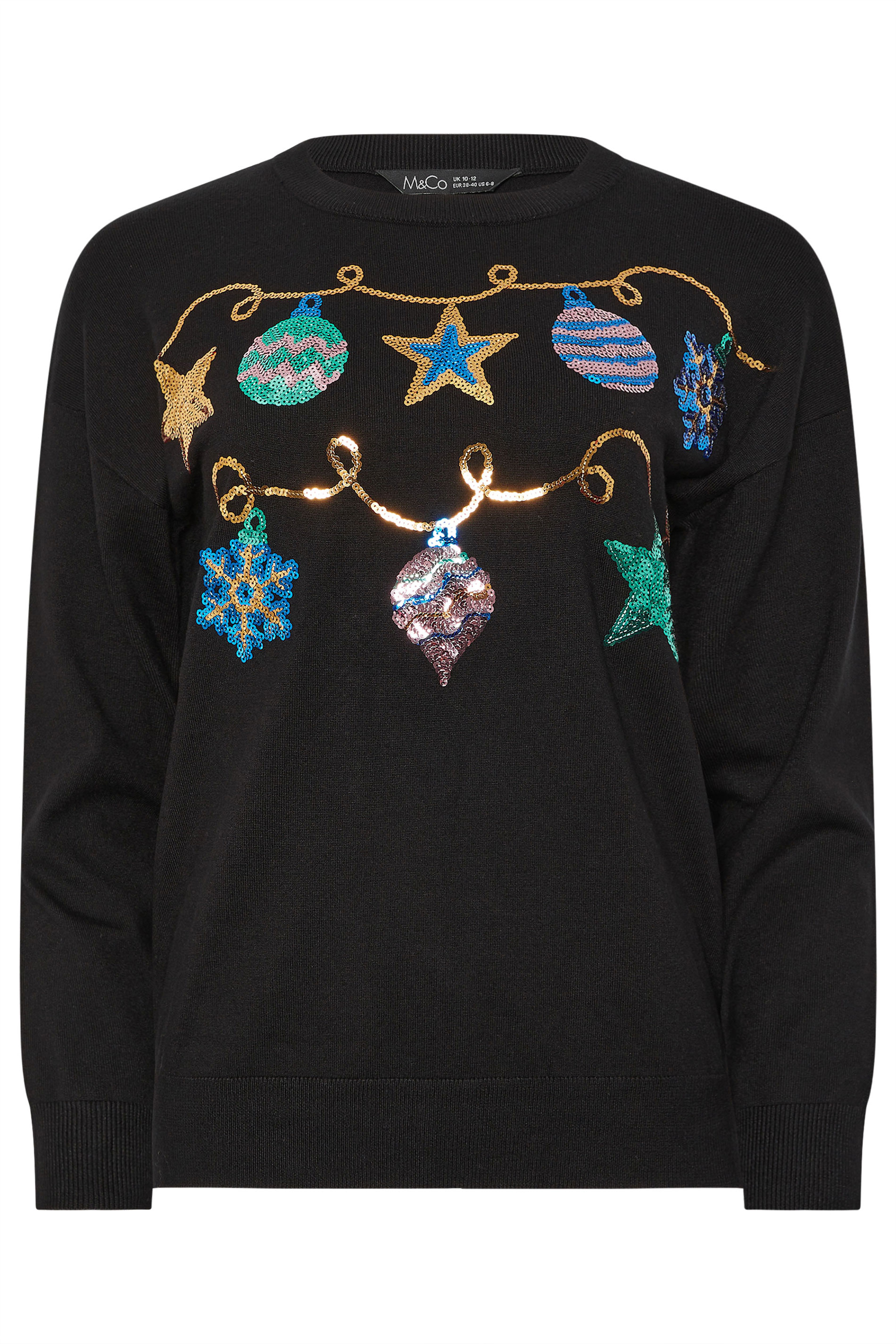 M&Co Black Sequin Embellished Baubles Christmas Jumper | M&Co 6