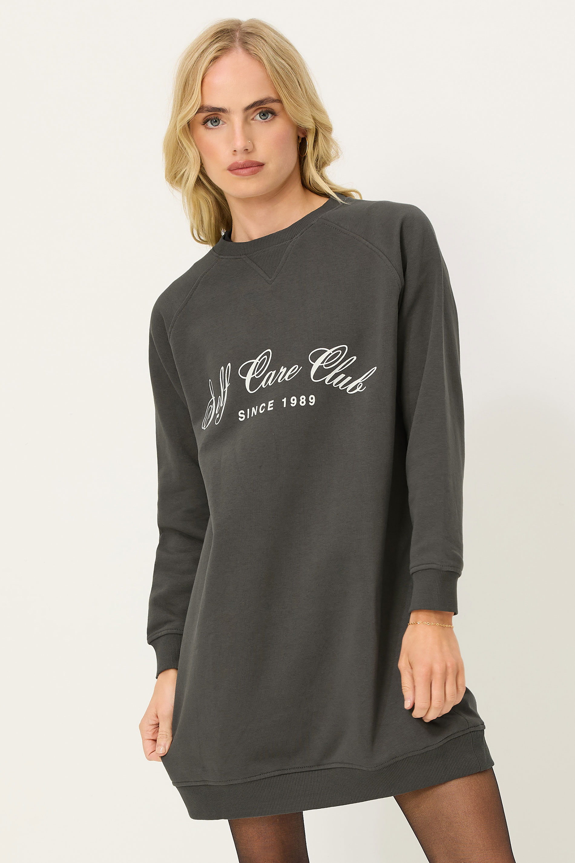 PixieGirl Petite Women's Grey 'Self Care Club' Sweatshirt Dress | PixieGirl 1