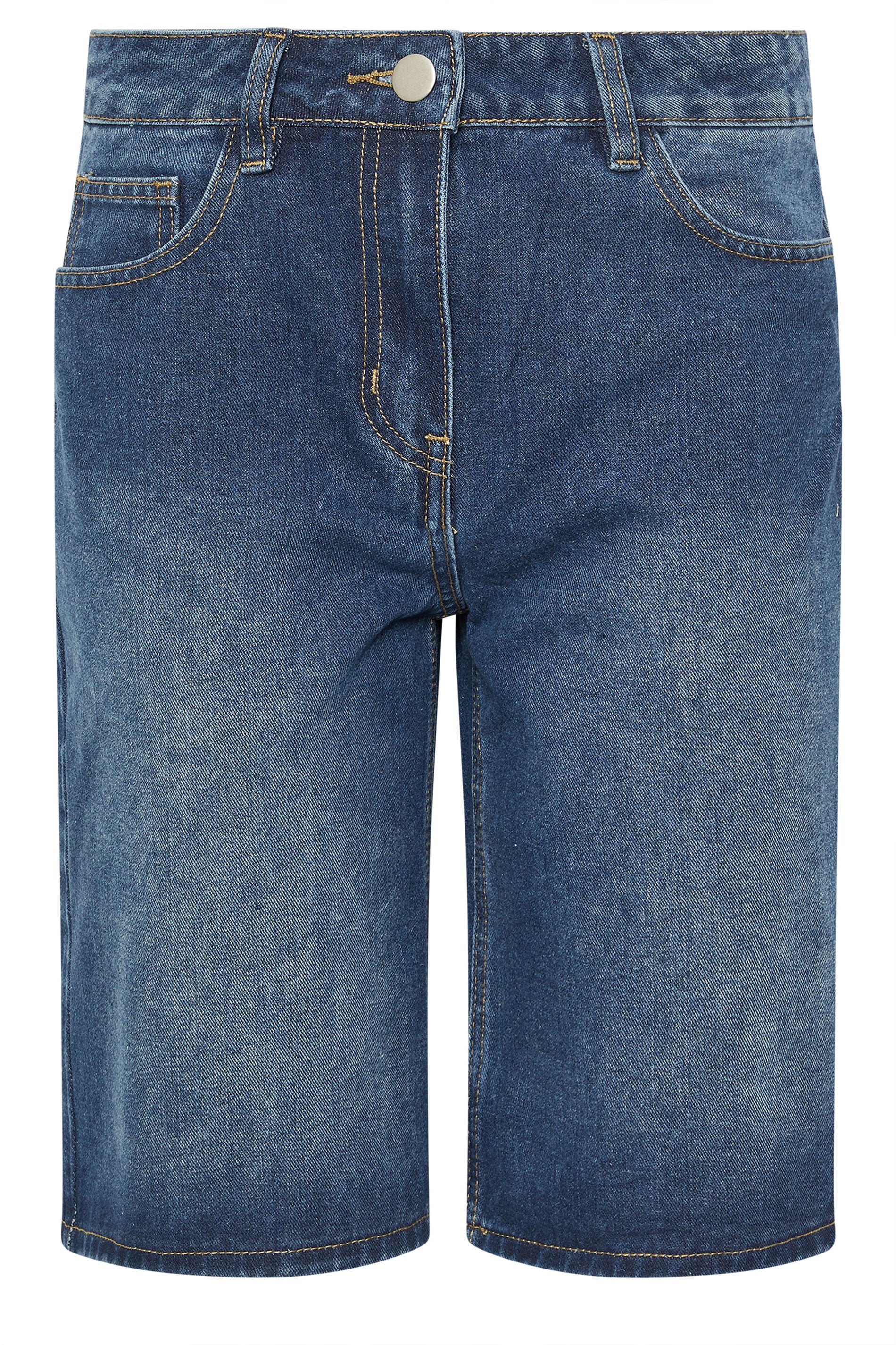 PixieGirl Petite Women's Mid Blue Cotton Denim Jorts | PixieGirl 7