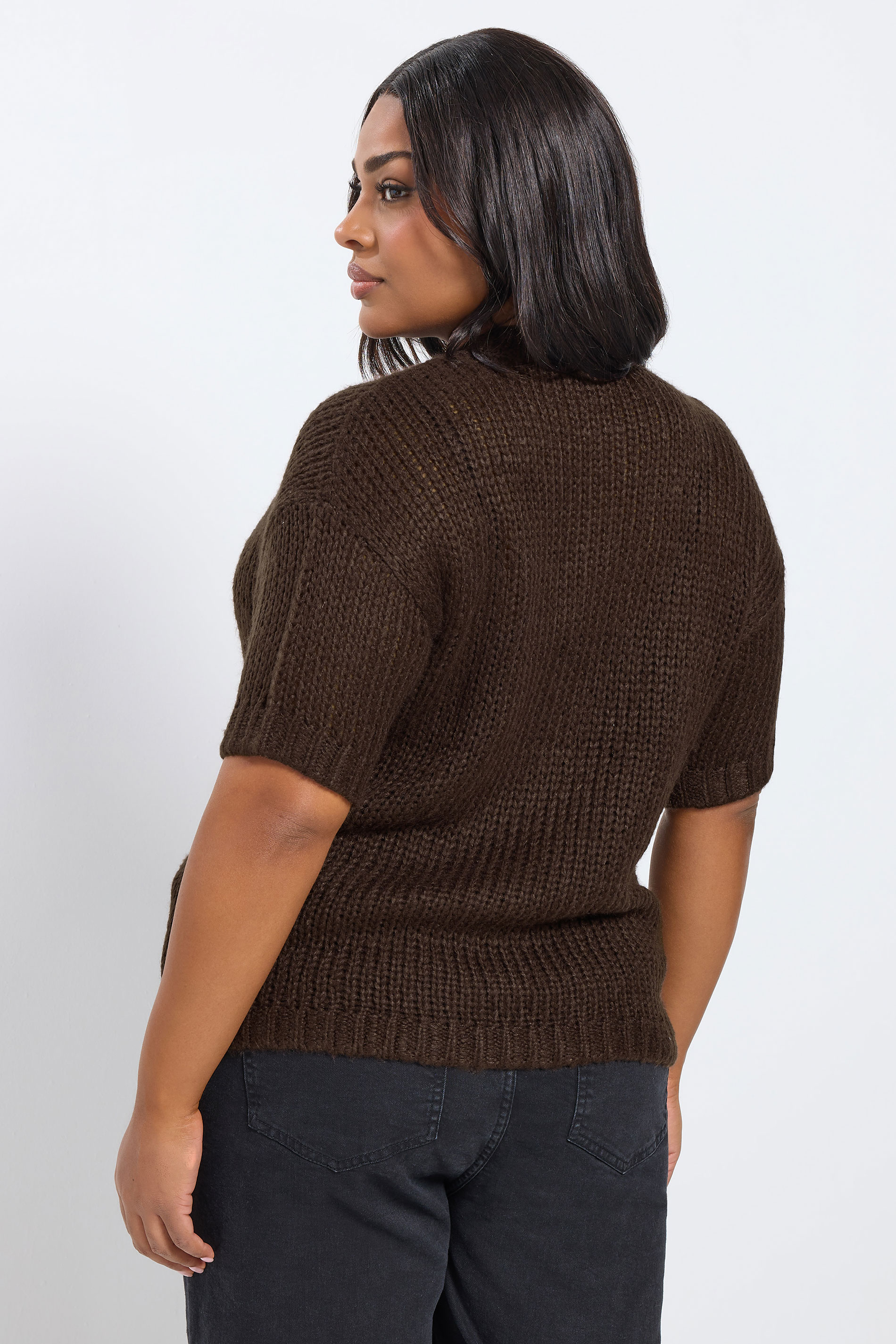 YOURS Plus Size Chocolate Brown Short Sleeve Cardigan Yours Clothing 2