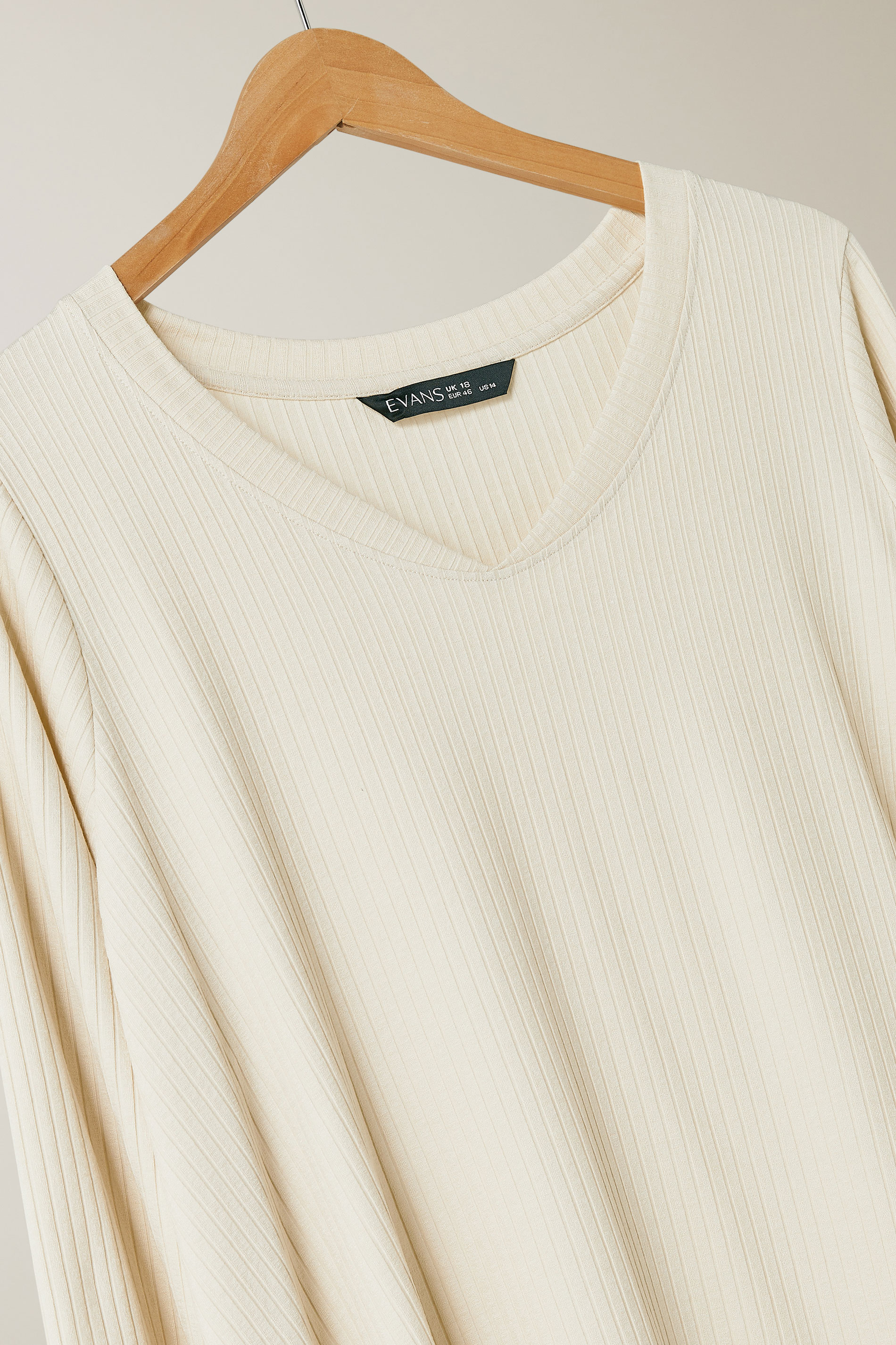 EVANS Plus Size Cream Premium Ribbed Modal Blend Swing Top | Evans 6