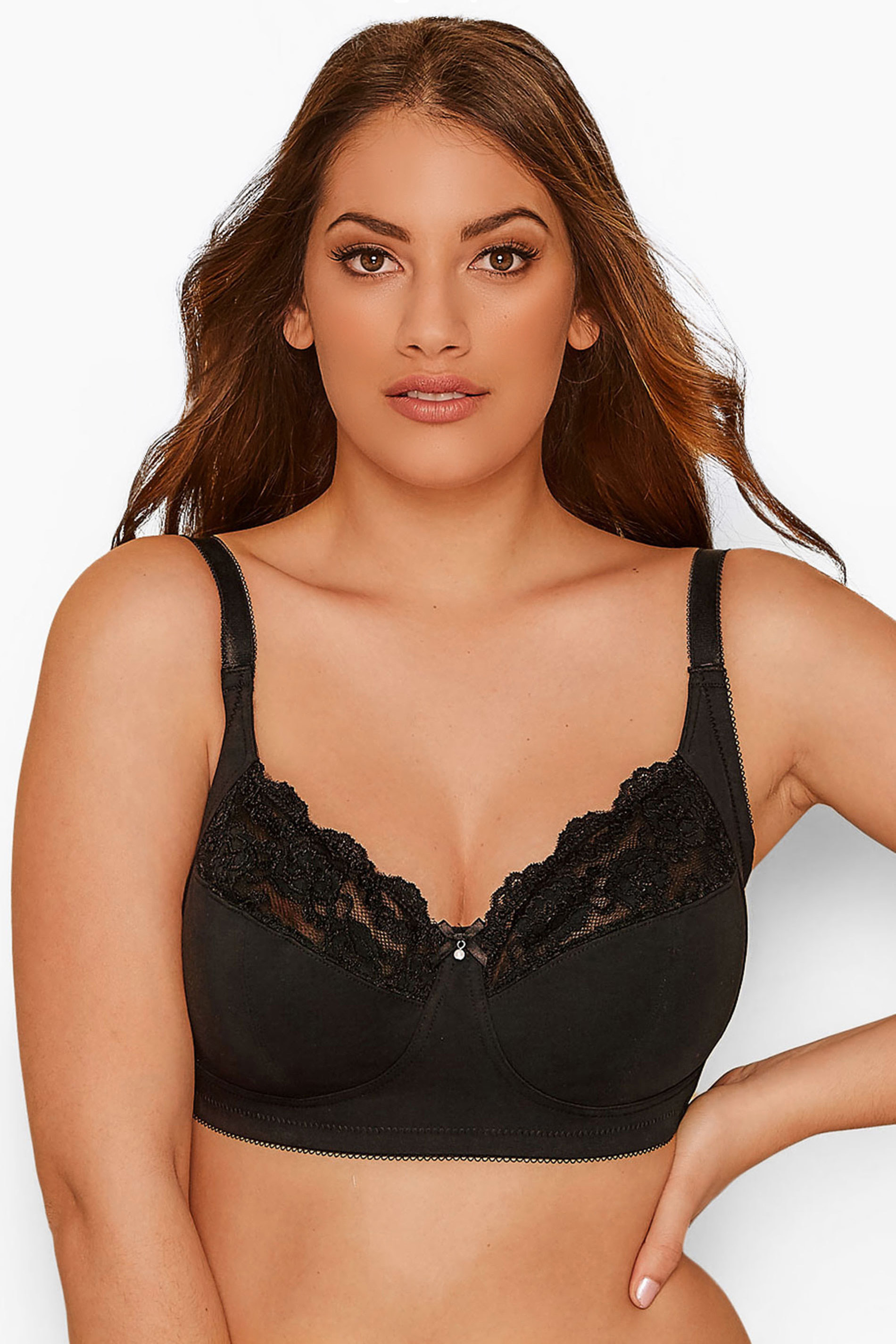 YOURS Plus Size Black Cotton Lace Trim Non-Padded Non-Wired Bralette | Yours Clothing 3