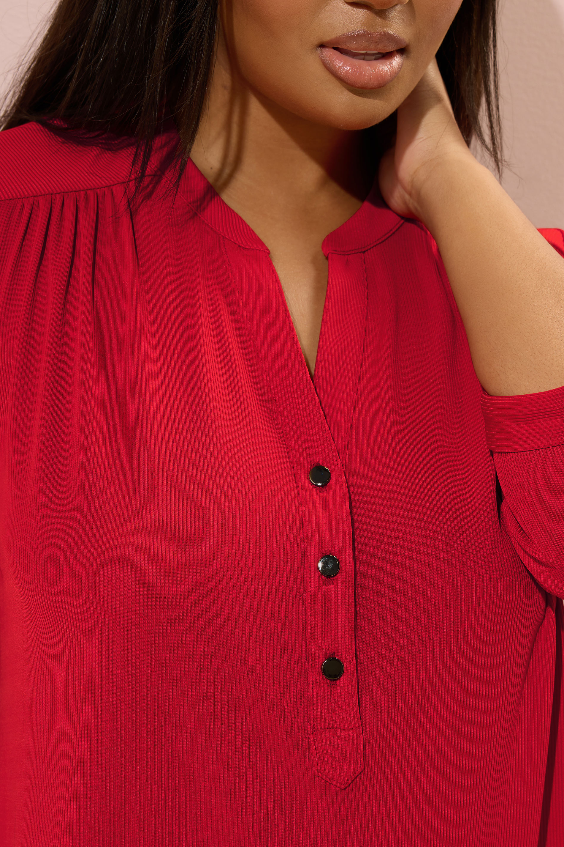 YOURS Plus Size Red Half Placket Ribbed Shirt | Yours Clothing 4