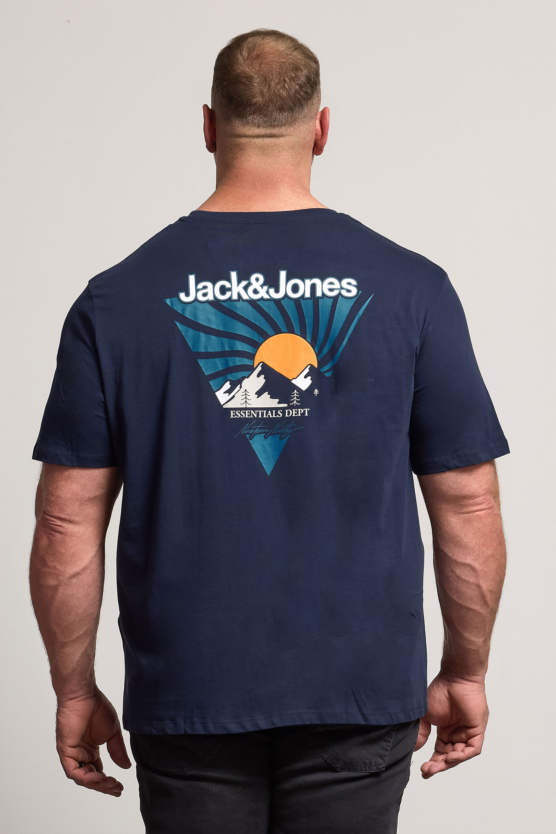JACK & JONES Big & Tall Navy Blue Crew Neck Graphic T-Shirt | BadRhino 2