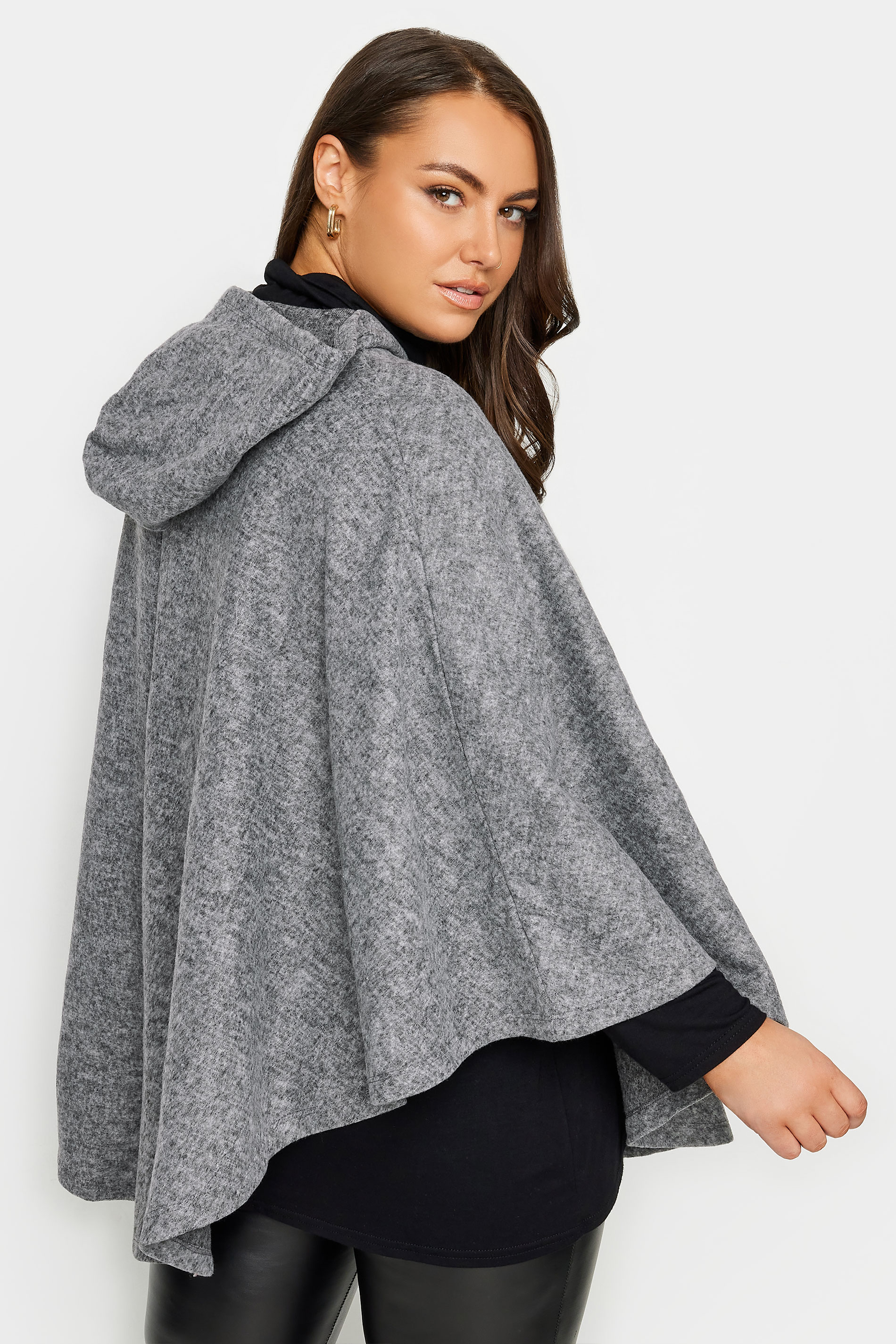 YOURS Plus Size Grey Soft Touch Button Cape Jacket | Yours Clothing 2