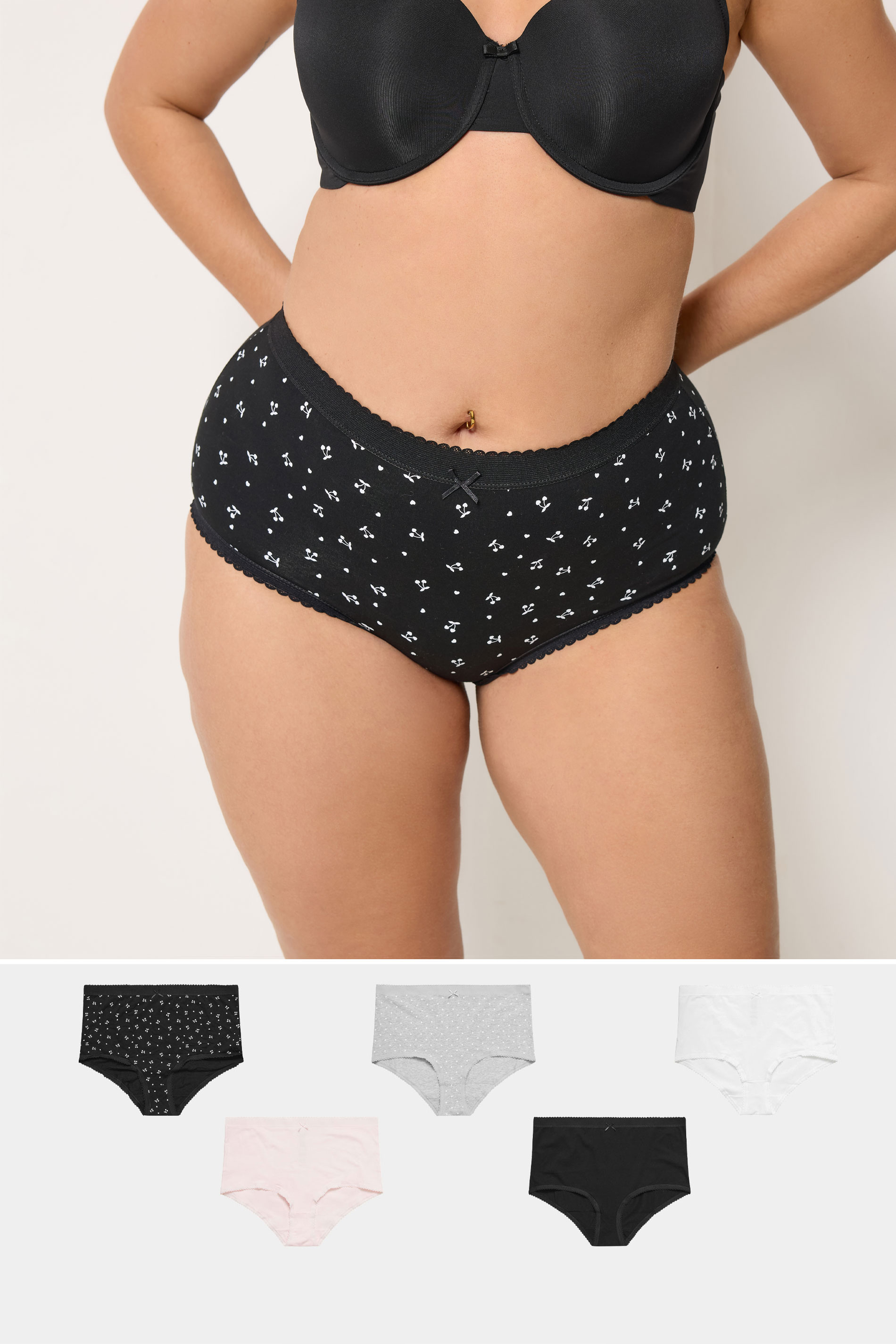 YOURSET 5 PACK Plus Size Pink & Grey Heart Full Briefs | Yours Clothing 1