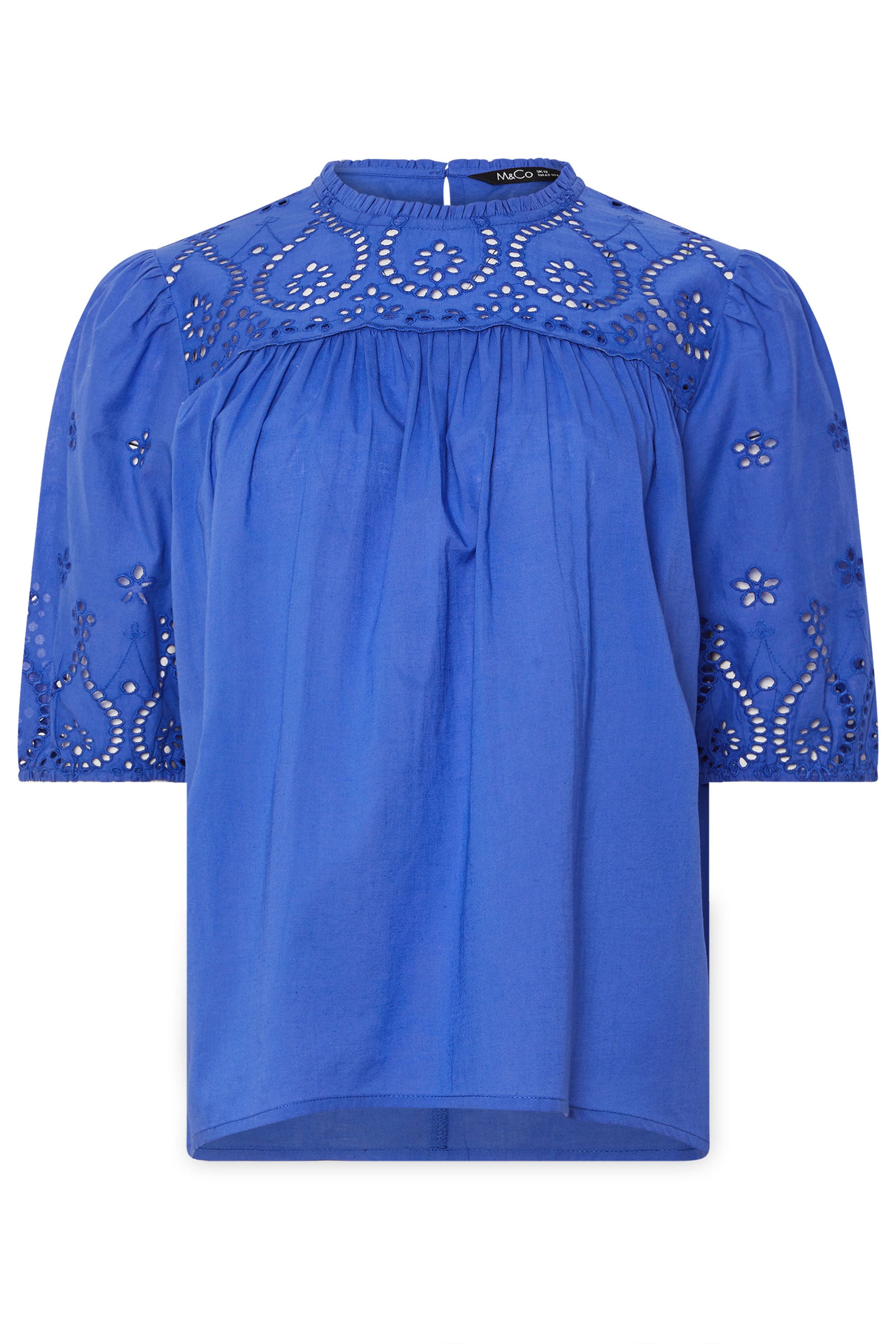 M&Co Cobalt Blue Cotton Broderie Panel Blouse | M&Co 7