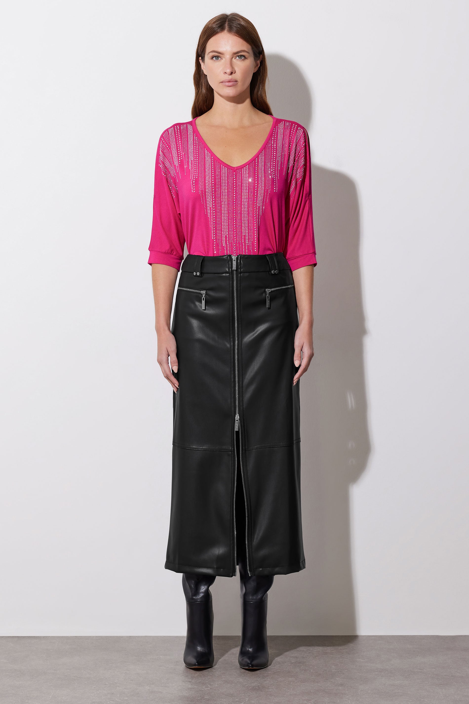 Women's Pink Star By Julien Macdonald Star Hot Embellished Neckline Top Size 18