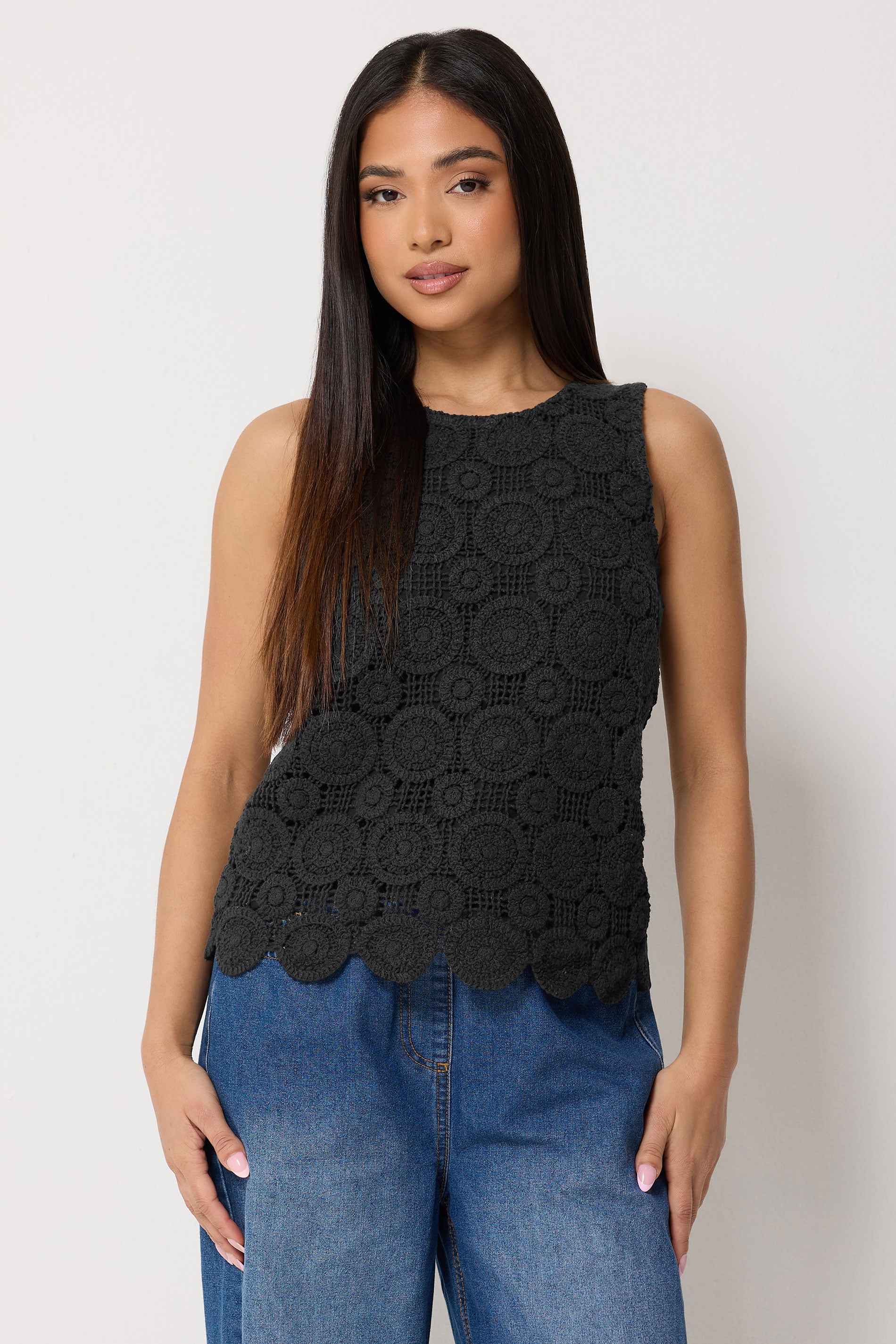 M&Co Petite Black Crochet Cotton Sleeveless Top | M&Co 3