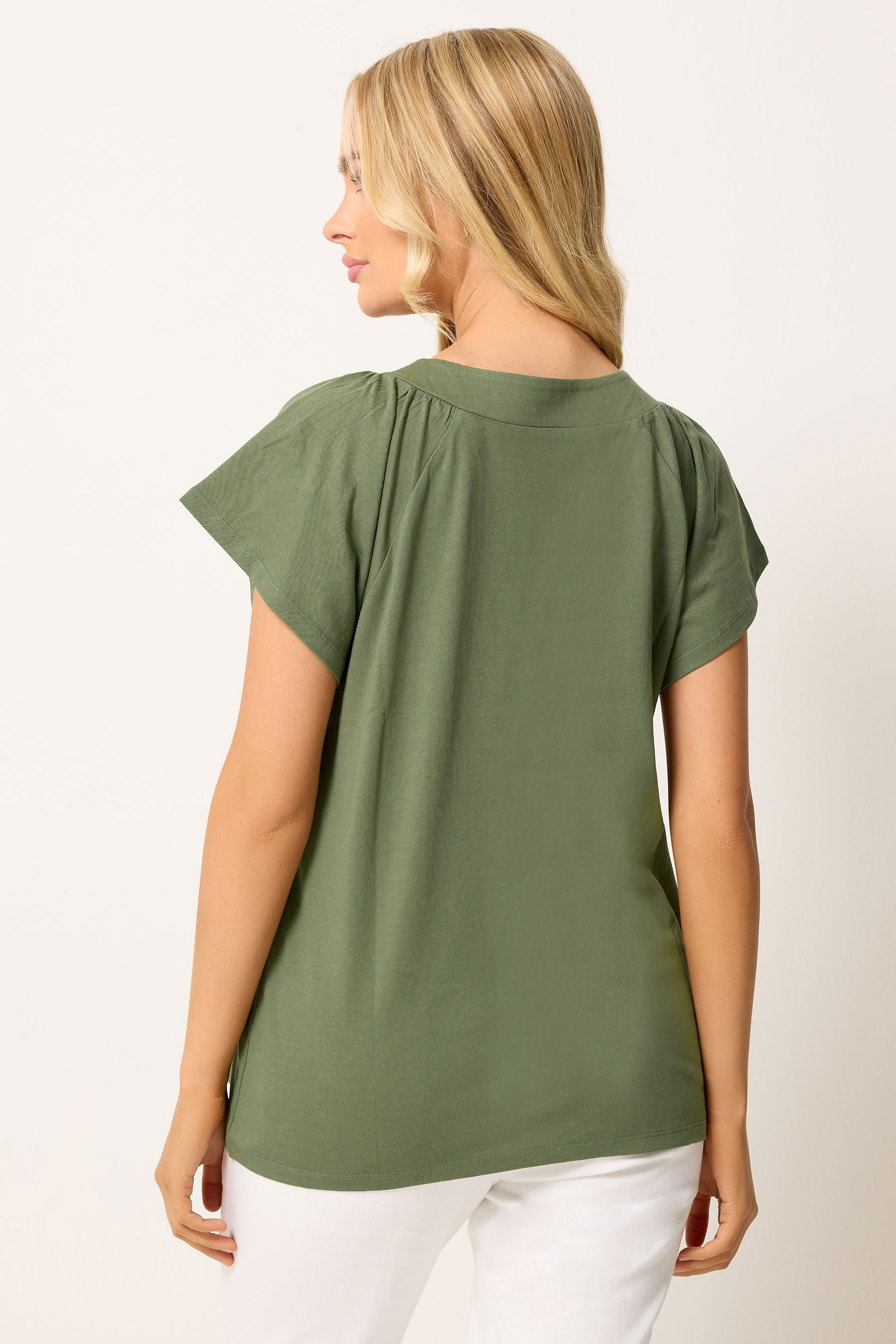 M&Co Khaki Green Embroidered Trim Cotton Cotton T-Shirt | M&Co 2