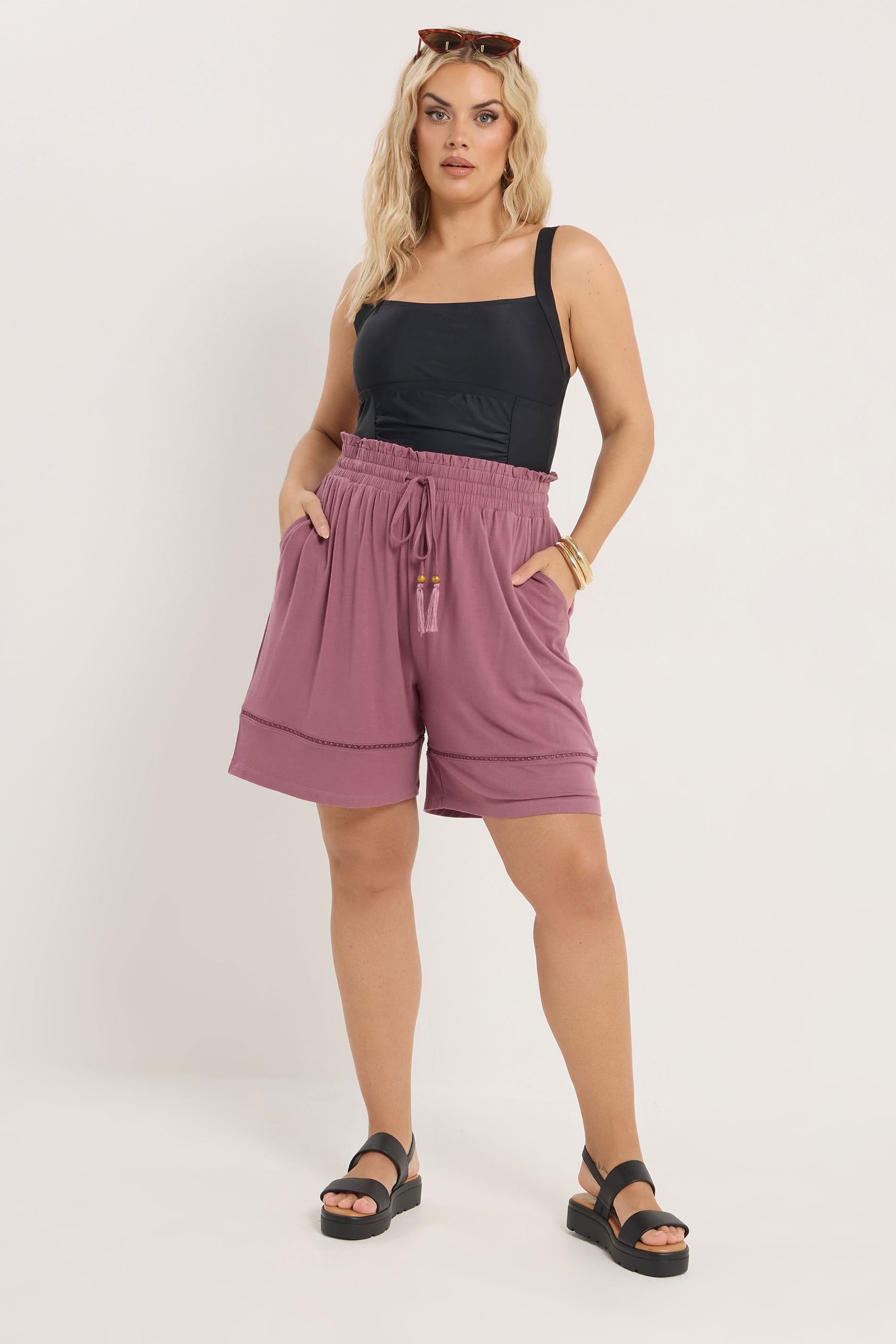 YOURS Plus Size Pink Ladder Insert Shorts | Yours Clothing 2