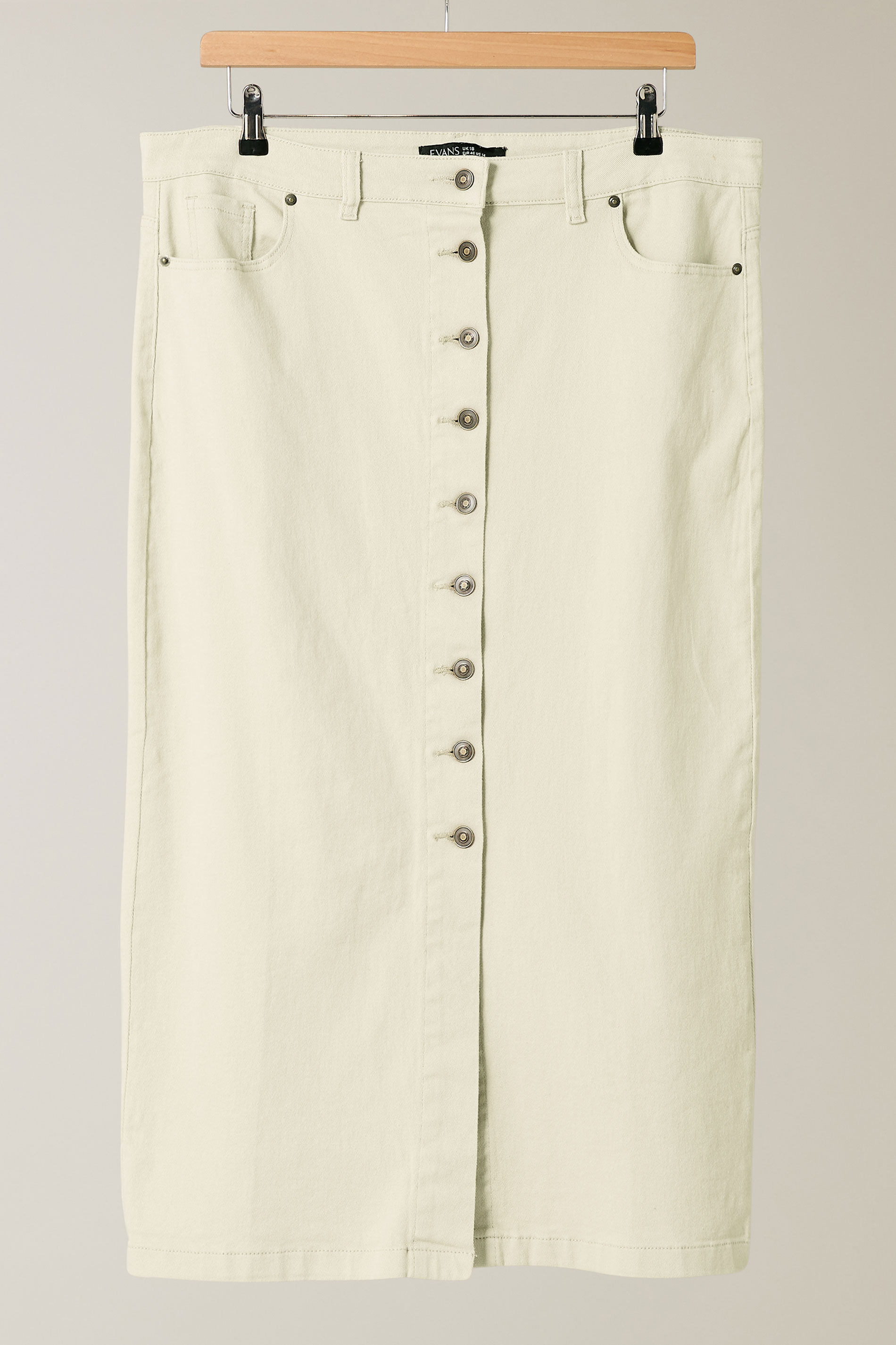 EVANS Plus Size Cream Button Through Denim Maxi Skirt | Evans 6