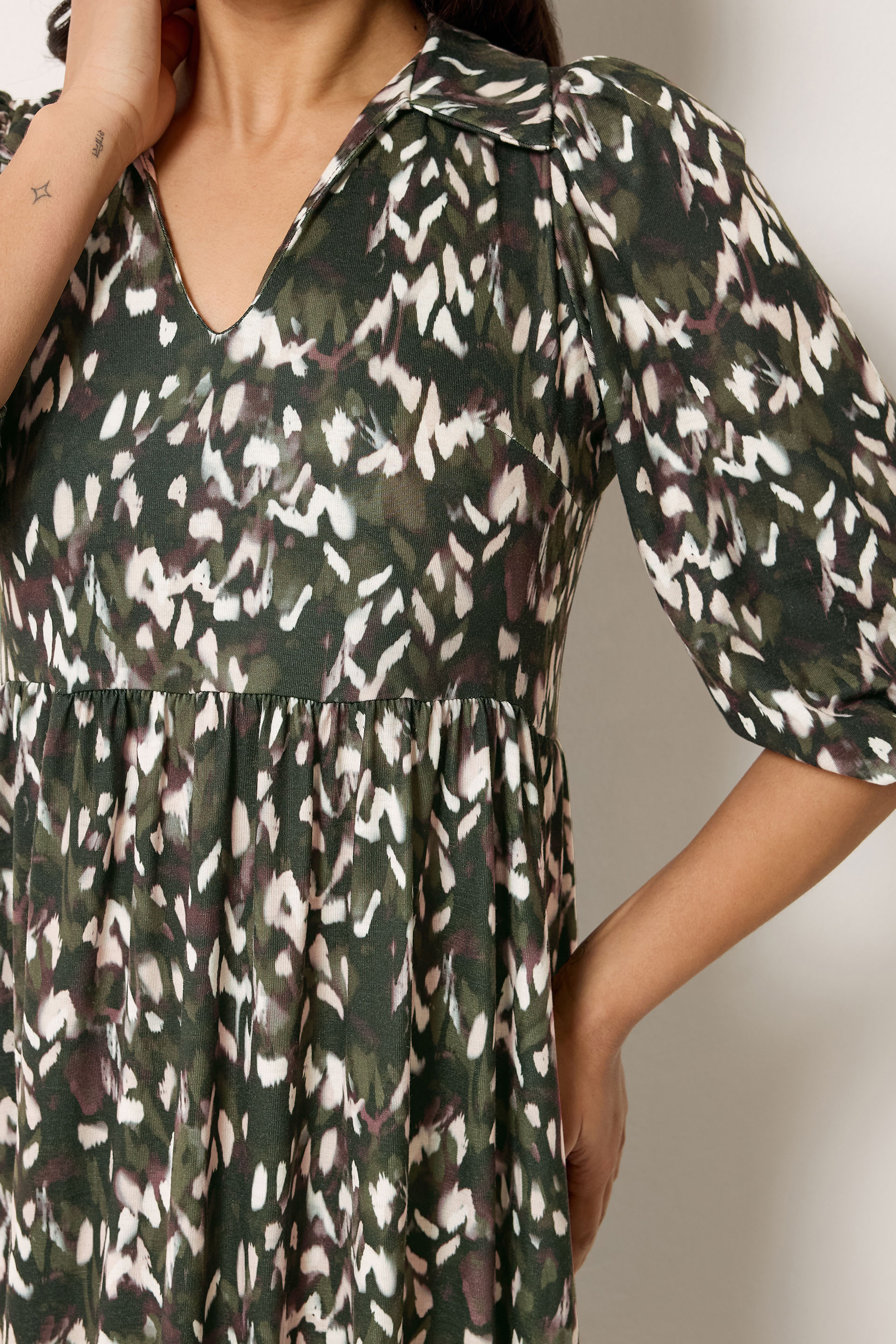 PixieGirl Petite Women's Khaki Green Camo Midi Dress | PixieGirl 4